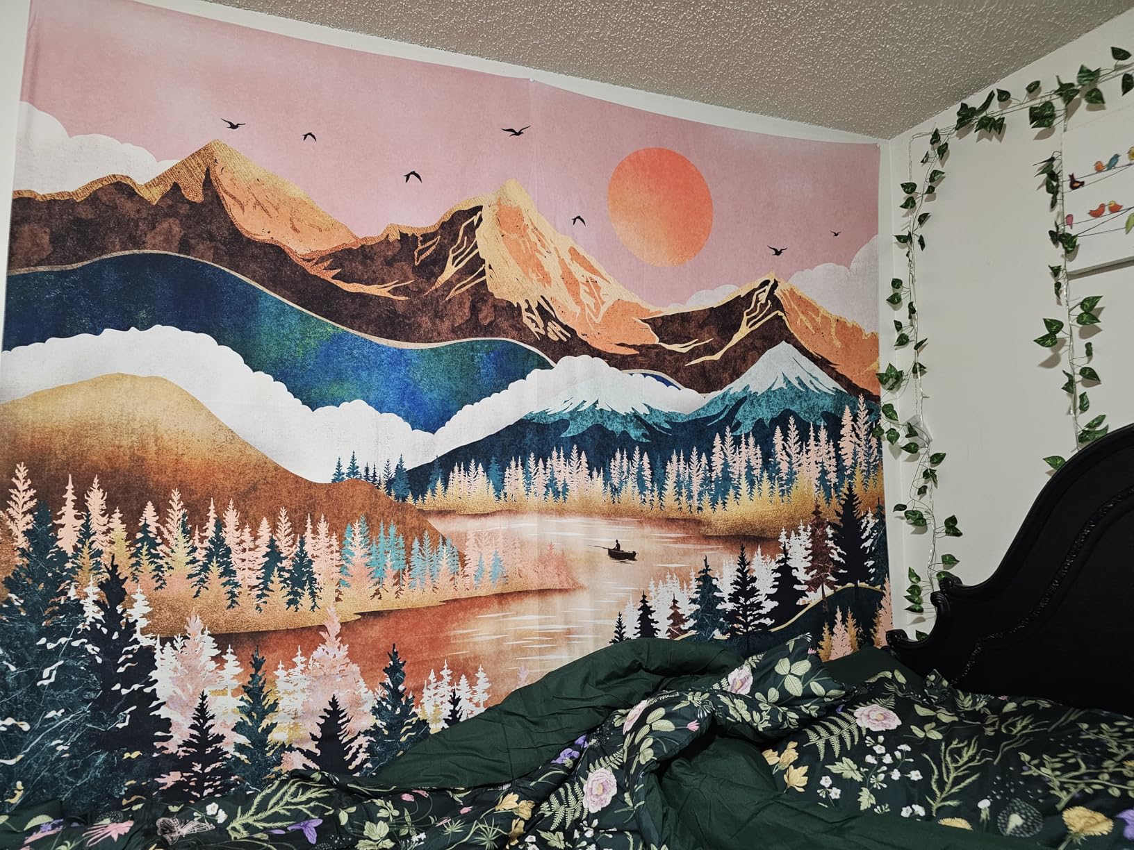 Zussun Black and White Tapestry Starry Night Mountain Tapestries for Bedroom Aesthetic Moon and Stars Wall Hanging Dark Nature Forest Wall Tapestry for Living Room Dorm (48'' x 36'') customer photo 1