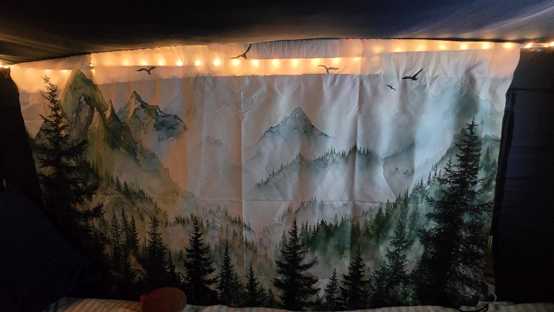 Zussun Black and White Tapestry Starry Night Mountain Tapestries for Bedroom Aesthetic Moon and Stars Wall Hanging Dark Nature Forest Wall Tapestry for Living Room Dorm (48'' x 36'') customer photo 2