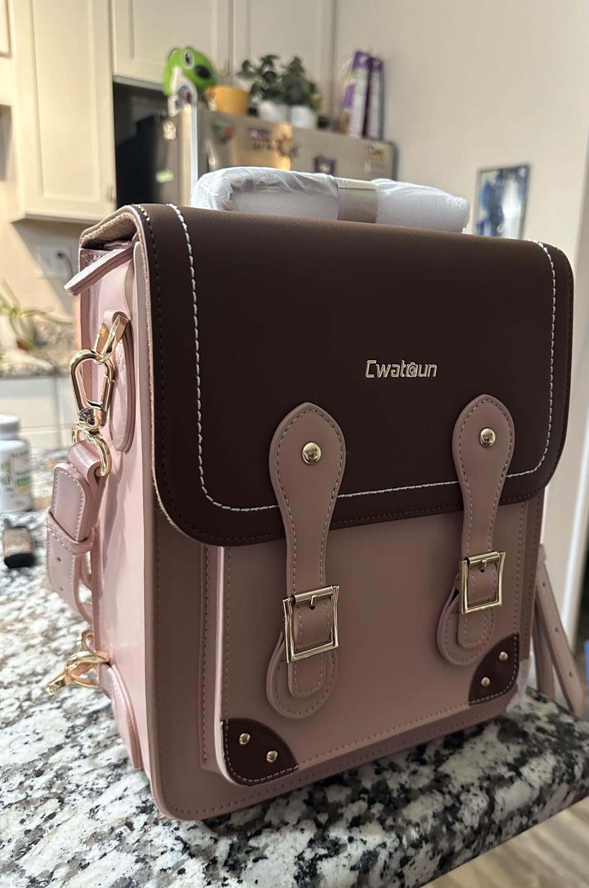 Cwatcun Camera Bag for Women, Retro Camera Crossbody Case, Vintage PU Leather Waterproof Camera Backpack, Lightweight Camera Handbag, Compatible with Canon/Nikon/Sony SLR/DSLR Mirrorless Camera, Lens customer photo 2