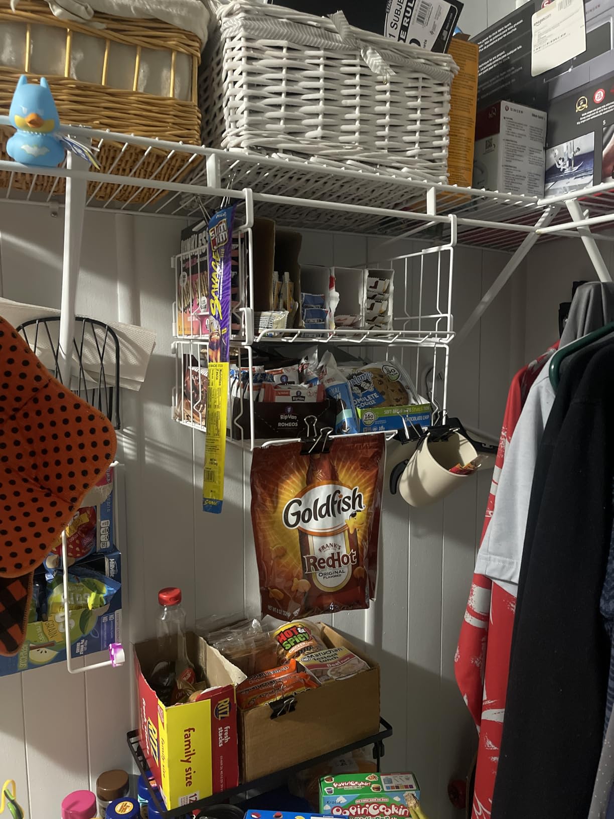 Hanging Under Shelf Storage Basket, 2 Pack Foldable Under Cabinet Metal Desk Storage Wire Rack Organizer for Kitchen Pantry Bookshelf Office Home, Easy to Install Slide-in Under Shelves (Black) customer photo 2