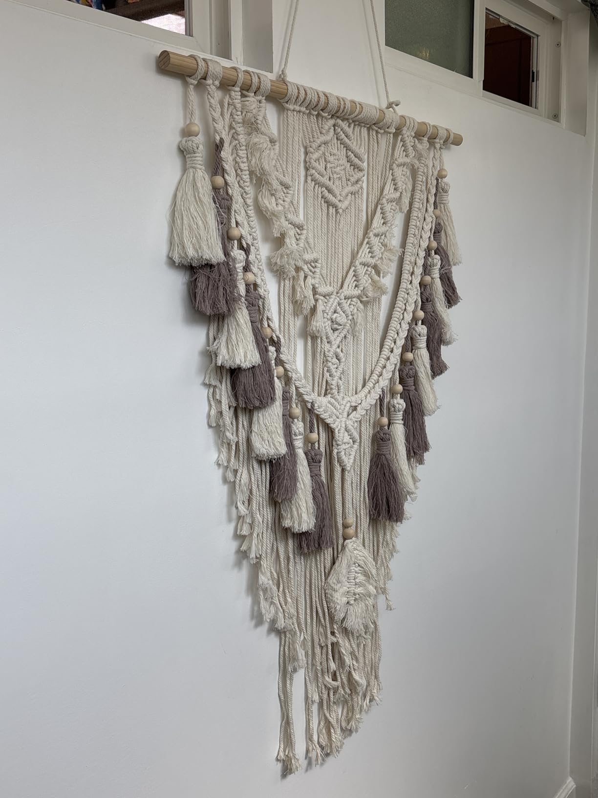 Lokeisna Macrame Wall Hanging, Woven Tapestry Beige & Dusty Rose Handmade Craft Macrame Wall Decor, Gallery & Nursery, Size 37.4