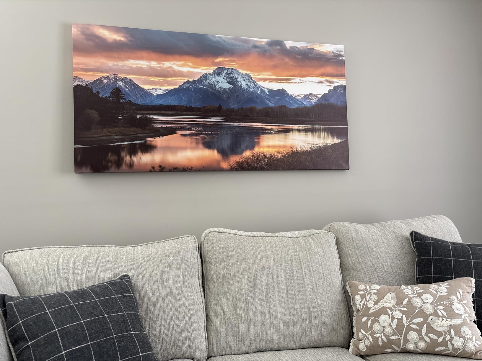 Sunset Mountain Wall Art for Living Room Nature Grand Teton Landscape Canvas Wall Decor National Park Wall Art Oxbow Bend Snake River Scenery Wyoming Painting Artwork Office Home Decoration 20x40 customer photo 2