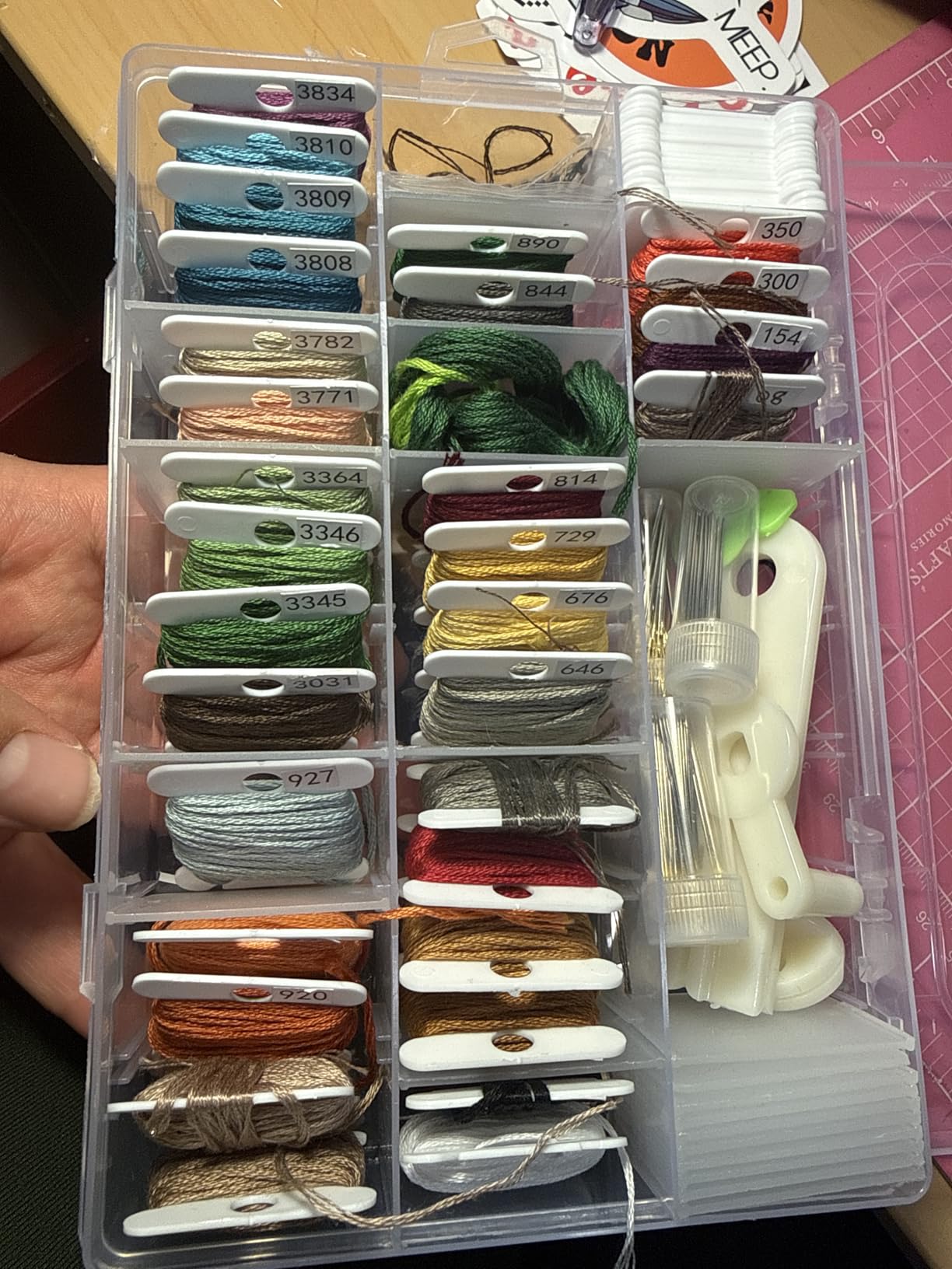 Embroidery Floss Organizer, Cross Stitch Thread Storage Box Tools - Bobbin Winder, 1 Removable 24 Compartments with 40 Hard Plastic Floss Bobbins and Stickers for Craft DIY Embroidery Sewing Storage customer photo 1