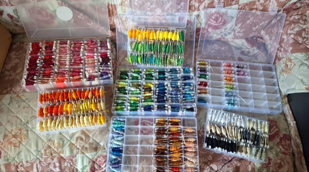 Embroidery Floss Organizer, Cross Stitch Thread Storage Box Tools - Bobbin Winder, 1 Removable 24 Compartments with 40 Hard Plastic Floss Bobbins and Stickers for Craft DIY Embroidery Sewing Storage customer photo 2