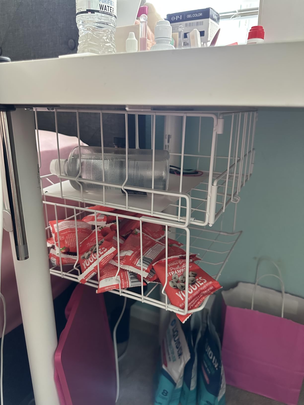 PowerKing Under Shelf Storage Baskets, Foldable Metal Wire Rack Basket, 2 Pack, White customer photo 1
