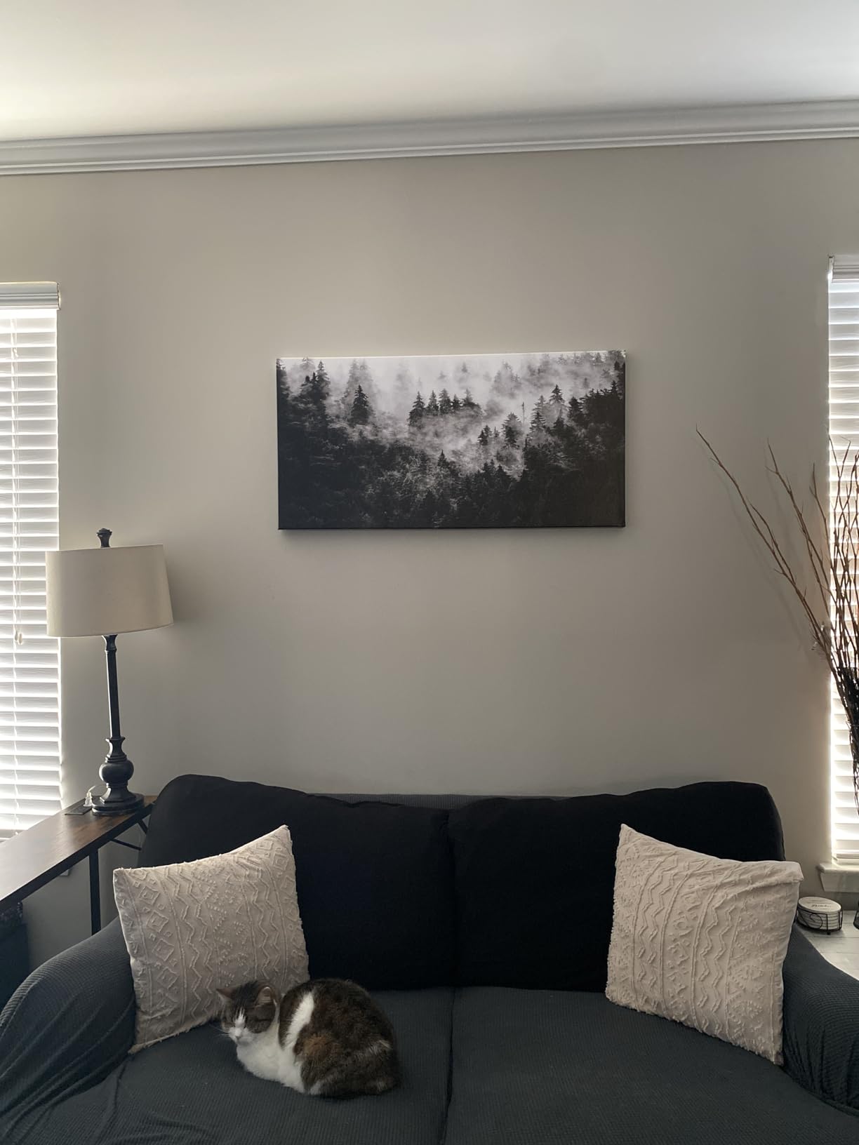 KREATIVE ARTS Black and White Misty Foggy Mountain Landscape Canvas Wall Art - Breathtaking Scene of Fir Forest in Hipster Style Picture Prints Rustic Decor for Home Office 20x40 Inches (20x40) customer photo 1