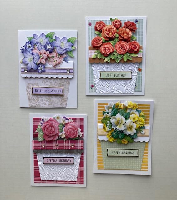 Katy Sue Flower Patch Pots Card Making Kit. 8 Cards, 8 Envelopes, 3 Sheets of Floral Die-Cut Decoupage, Adhesive Pads, & 2 Sheets of Birthday Sentiments Banners for Card Making Supplies customer photo 1