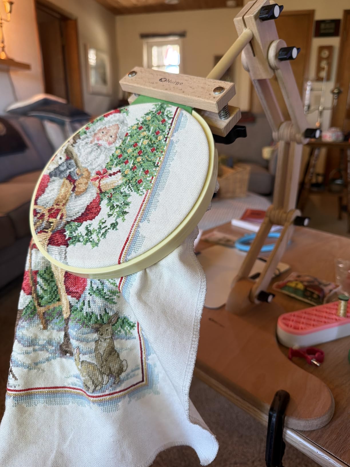 Adjustable Embroidery Table Stand with Swivel Holder, Cross Stitch Hoop Stand, Embroidery Hoop Holder. Hand Polished Natural Wood customer photo 1