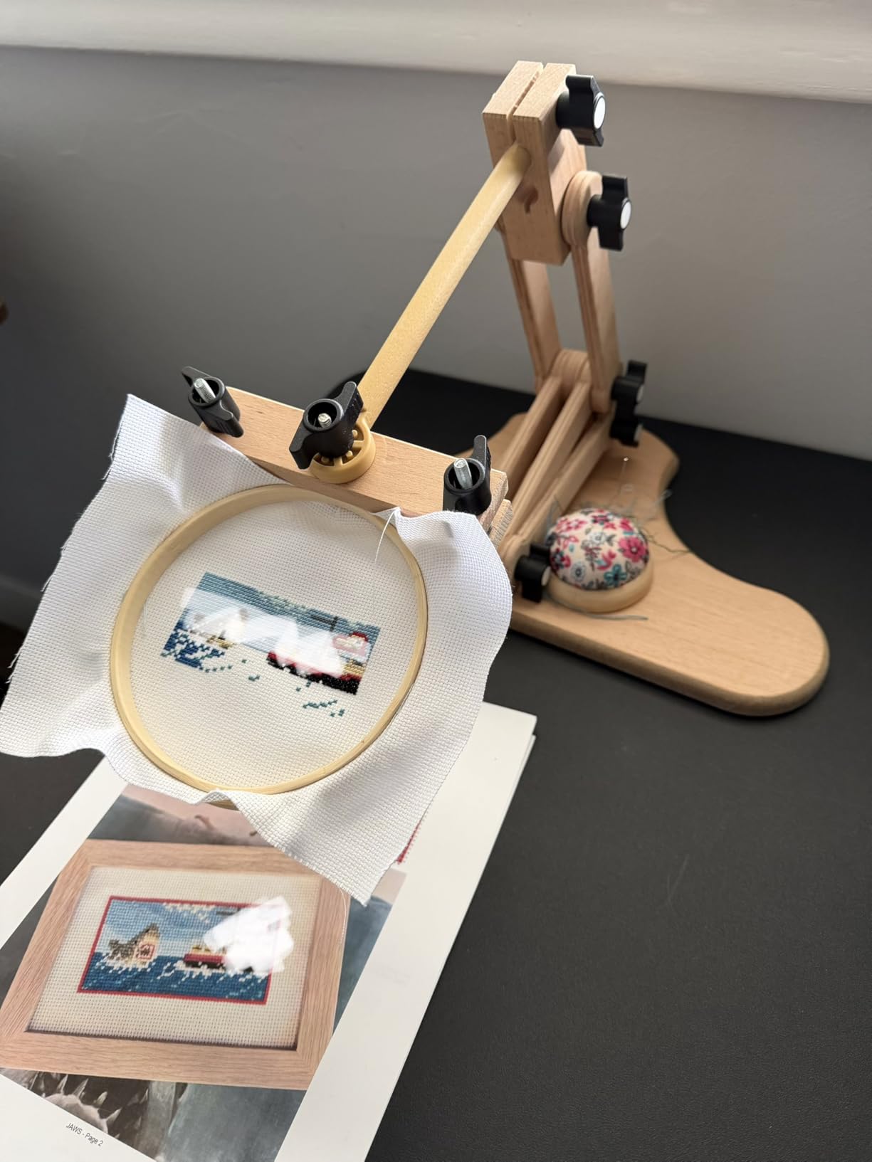 Adjustable Embroidery Table Stand with Swivel Holder, Cross Stitch Hoop Stand, Embroidery Hoop Holder. Hand Polished Natural Wood customer photo 2