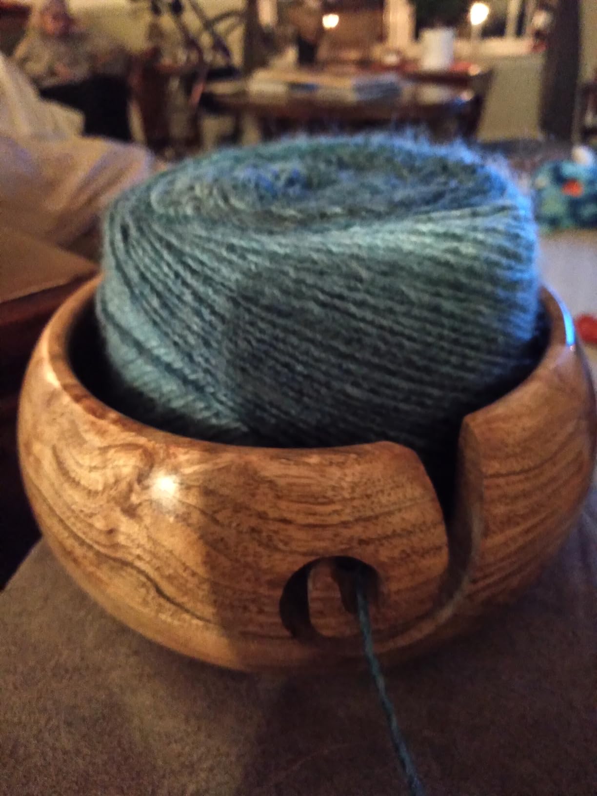 Samhita Acacia Wood Wooden Yarn Bowl for Crocheting & Knitting Hand Made by Indian Artisans Birthday Gifts for Mom & Knitting Lovers (6
