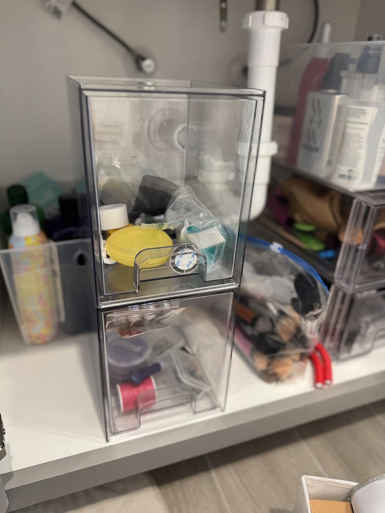 Vtopmart 12.1''W Clear Stackable Storage Drawers, 2 Pack Acrylic Plastic Organizers Bins for Makeup Palettes, Cosmetics, and Beauty Supplies, Ideal for Vanity, Bathroom, Cabinet, Desk Organization customer photo 1
