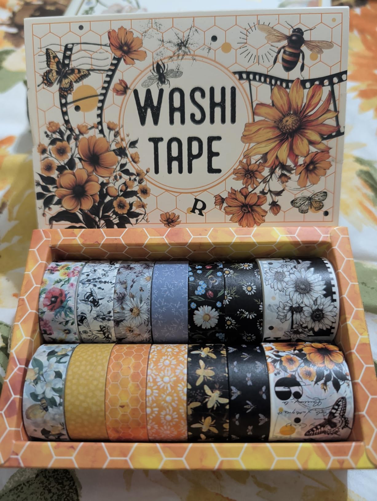KOVANO Washi Tape Set 14 Rolls, Vintage Bee Floral Butterfly Botanical Washi Tape, Yellow Black Decorative Tapes for Scrapbooking Supplies, Junk Journal, Bullet Journaling, Art Crafts customer photo 1