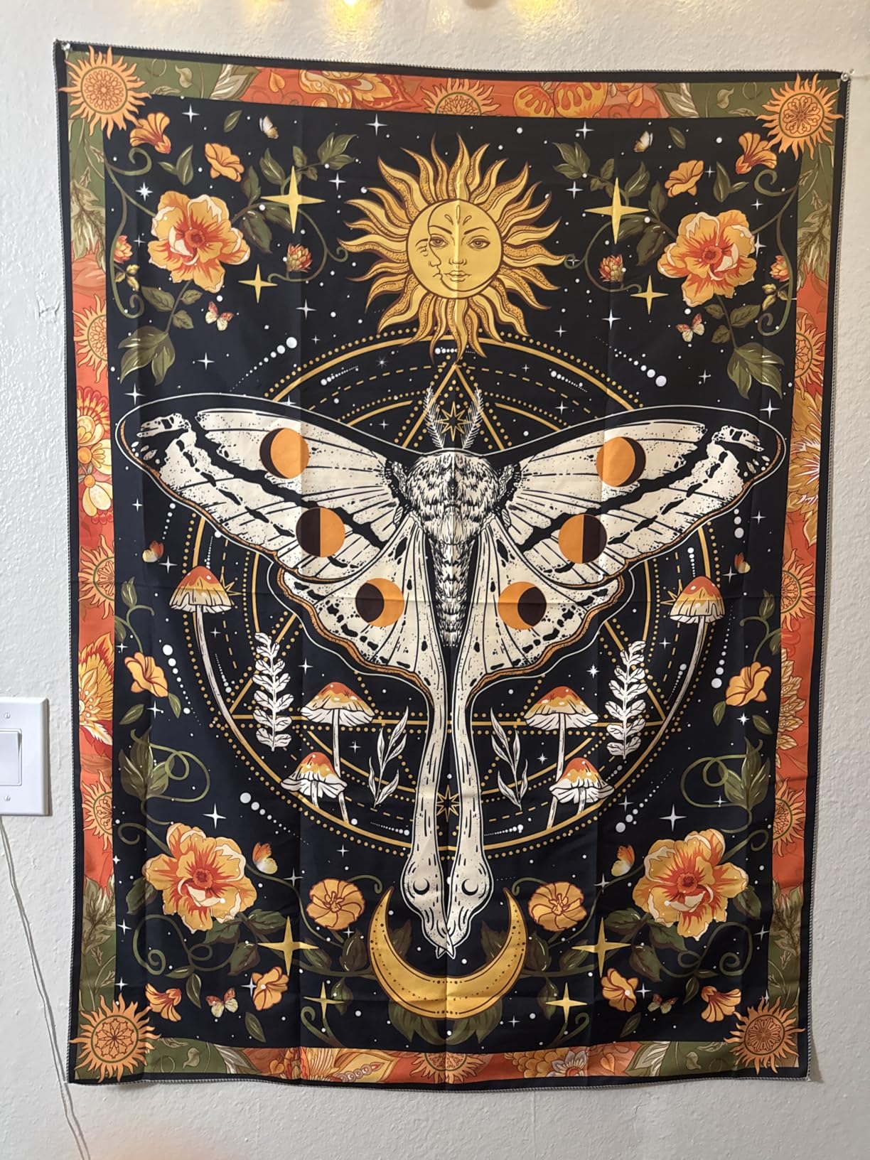 Aipon Orange Moth Tapestry Boho Retro Floral Flowers Tapestries Aesthetic Vintage Mushroom Tapestries for Bedroom Indie Small Tapestry Wall Hanging for Living Room Dorm (30'' x 40'', Orange) customer photo 1