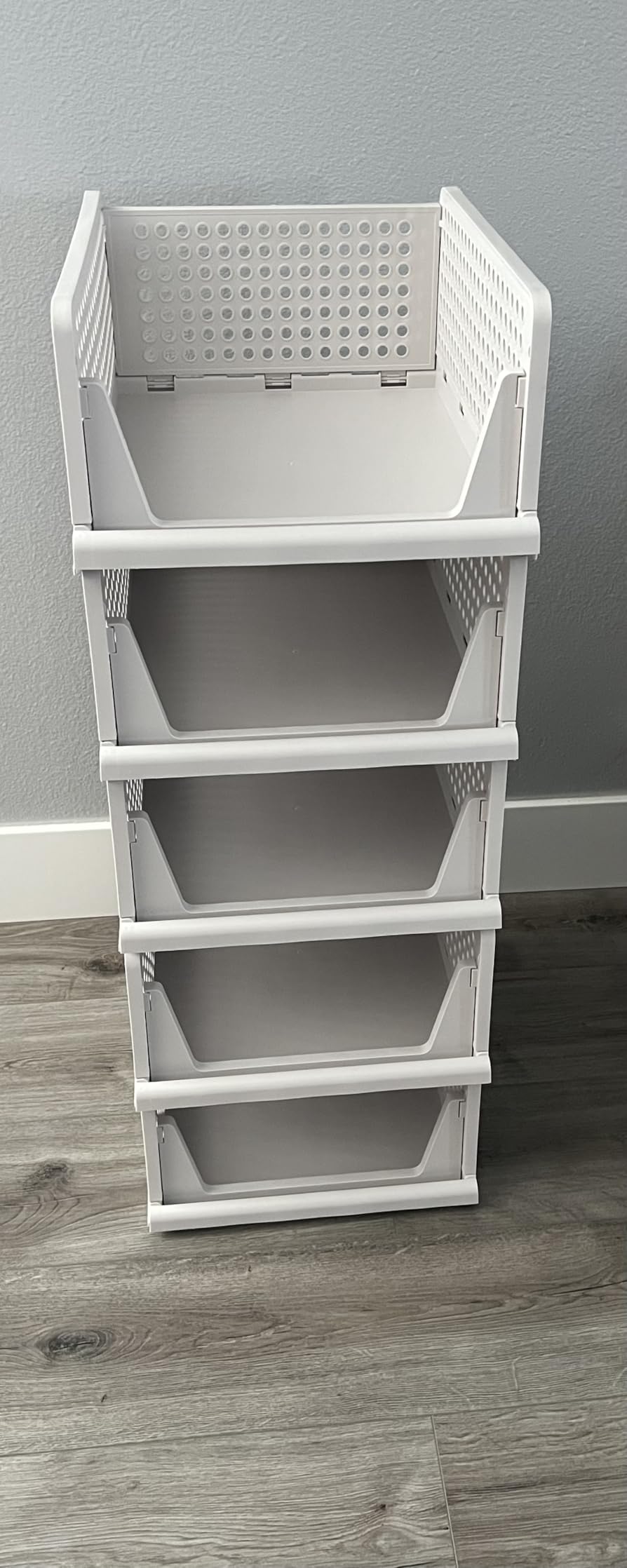 SNSLXH 5 Pack Stackable Closet Storage Basket, Multifunctional & Foldable Closet Organizer for Bathroom Kitchen Laundry Room Wardrobe Storage, Space-Saving Clothes Storage Drawer Organizer, White customer photo 2