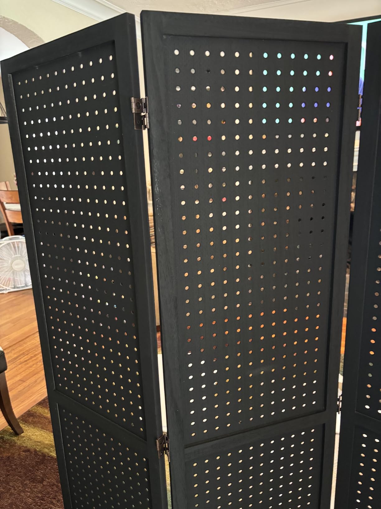 Bonnlo 4 Panel Pegboard Freestanding, 5 FT Portable Display Board Organizer for Craft Show Jewelry, Wooden Folding Privacy Screen Room Divider (with Base, Black) customer photo 2