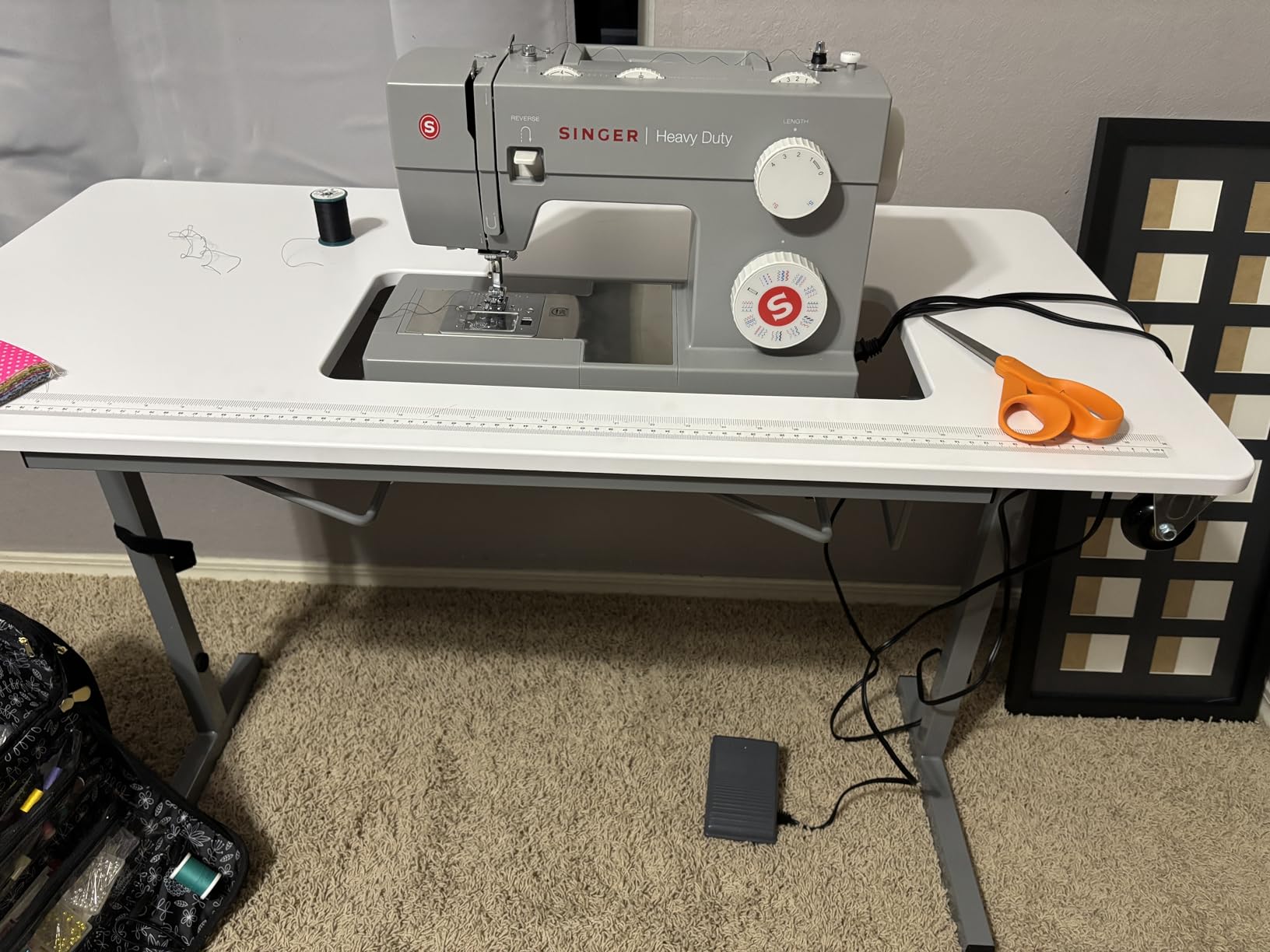 Rollaway II Compact Portable Folding Sewing Table, Silver/White customer photo 2