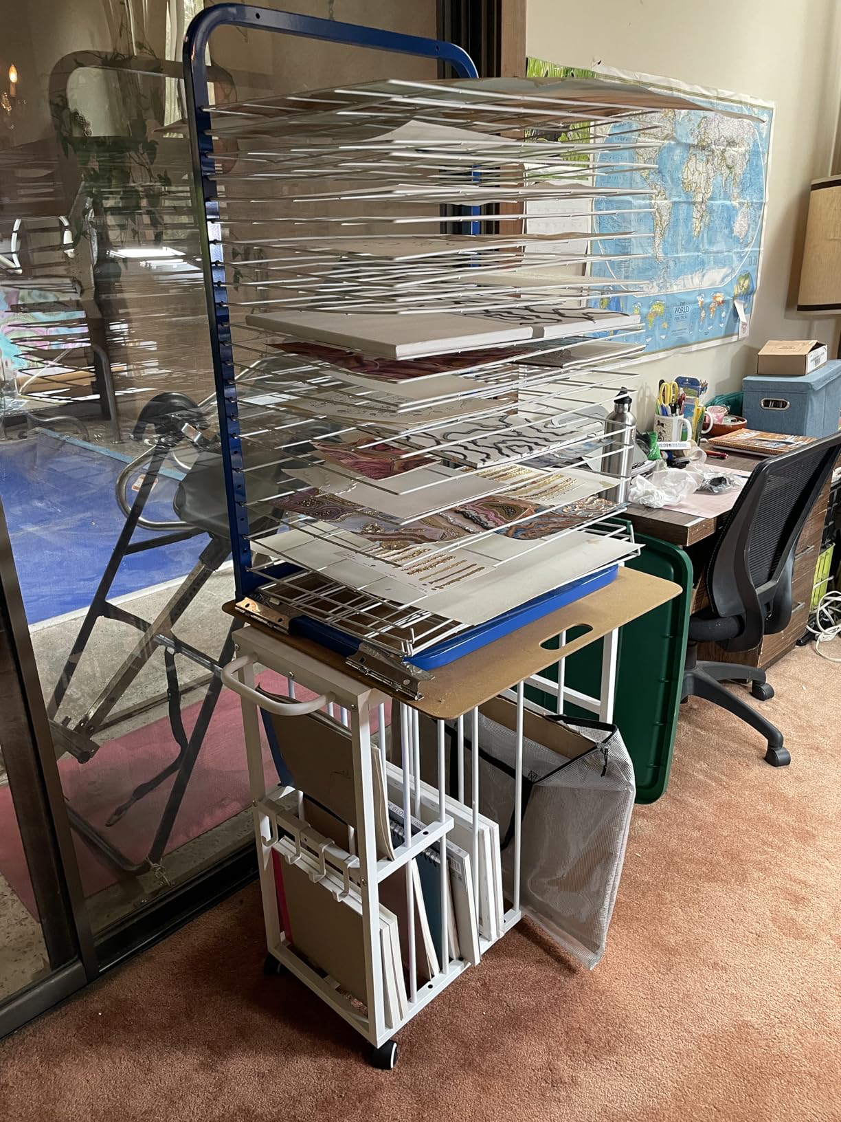 Pearington Mobile 25-Shelf Art Drying Rack for Classrooms and Art Studios, Heavy-Duty Steel Rolling Art Rack Cart with 25 Wide Shelves, Blue customer photo 1