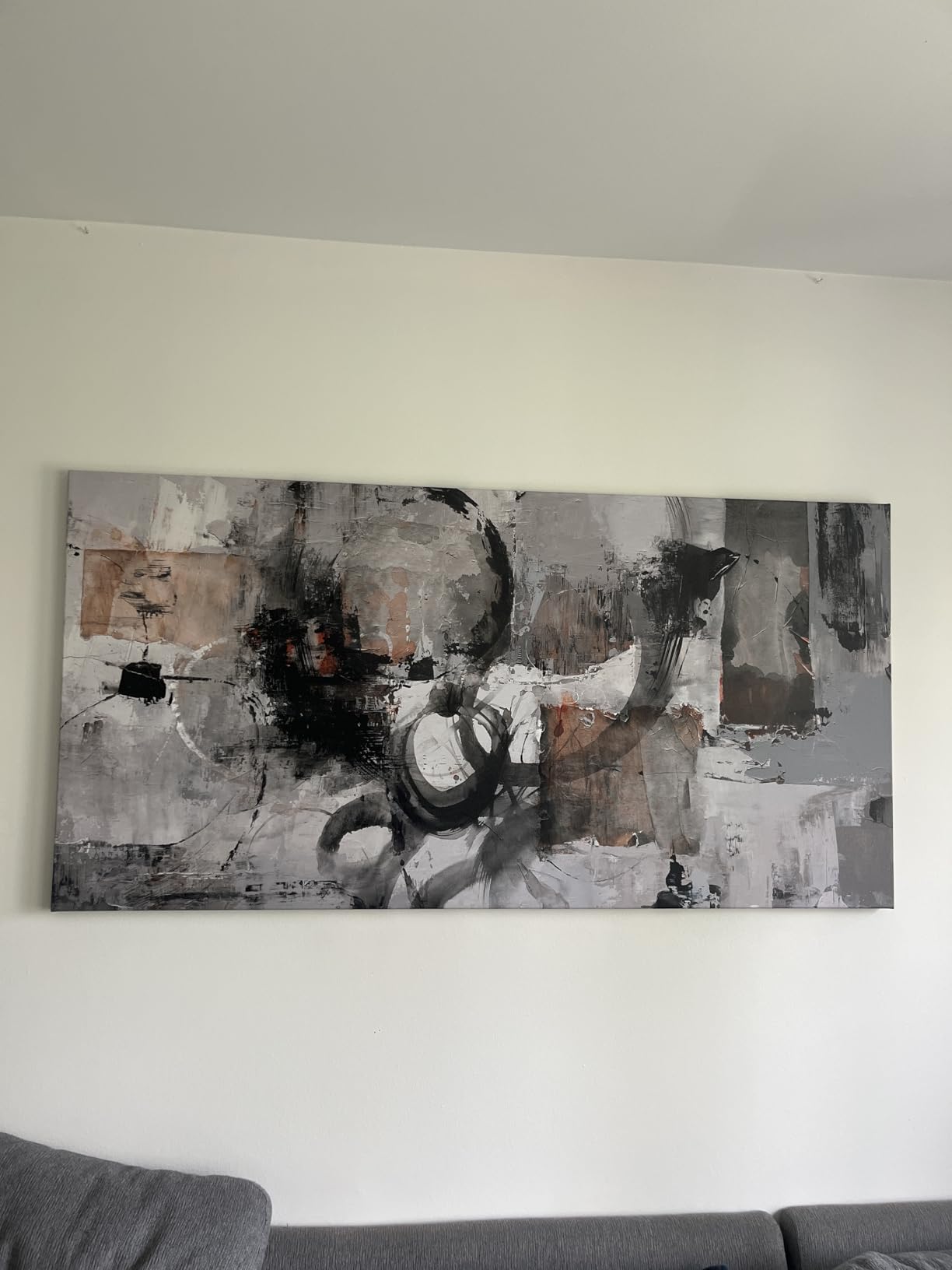 Large Abstract Wall Art - Gray and Black Modern Canvas Wall artwork, Framed Room Wall Decor for Living Room, Bedroom, and Office, Aesthetic Bedroom Wall Art Above Bed, Office Decorations for Work customer photo 2