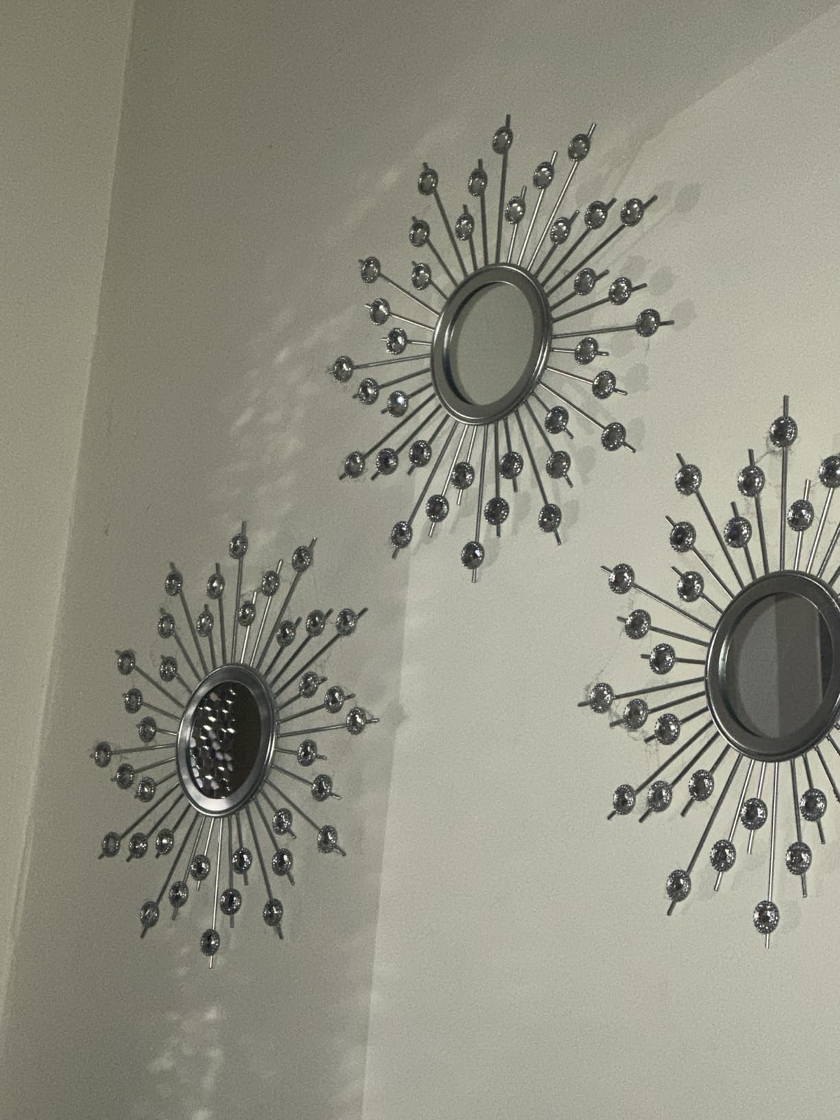 Uaussi 3 Pack Crystal Sunburst Wall Mirror Decor Rhinestone Mirrors Decorative Home Wall Art for Living Room Bedroom Entryway (Crystals Gold) customer photo 1