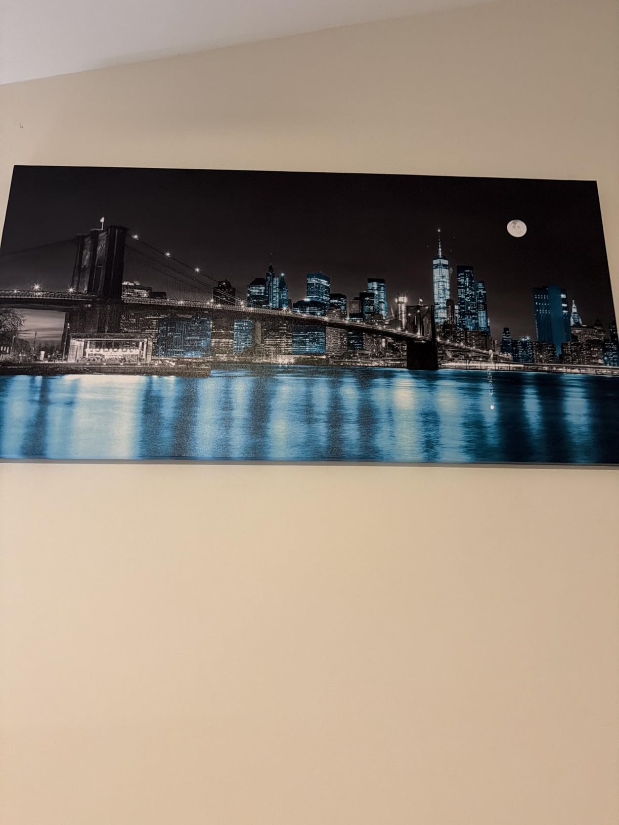 Aibonnly Wall Art Canvas Print Moon Sea Ocean Landscape 1 Panels Full moon Picture Painting Framed and Stretched Ready to Hang for Living Room Bedroom Office Home Decor Artwork 20x40inch customer photo 1