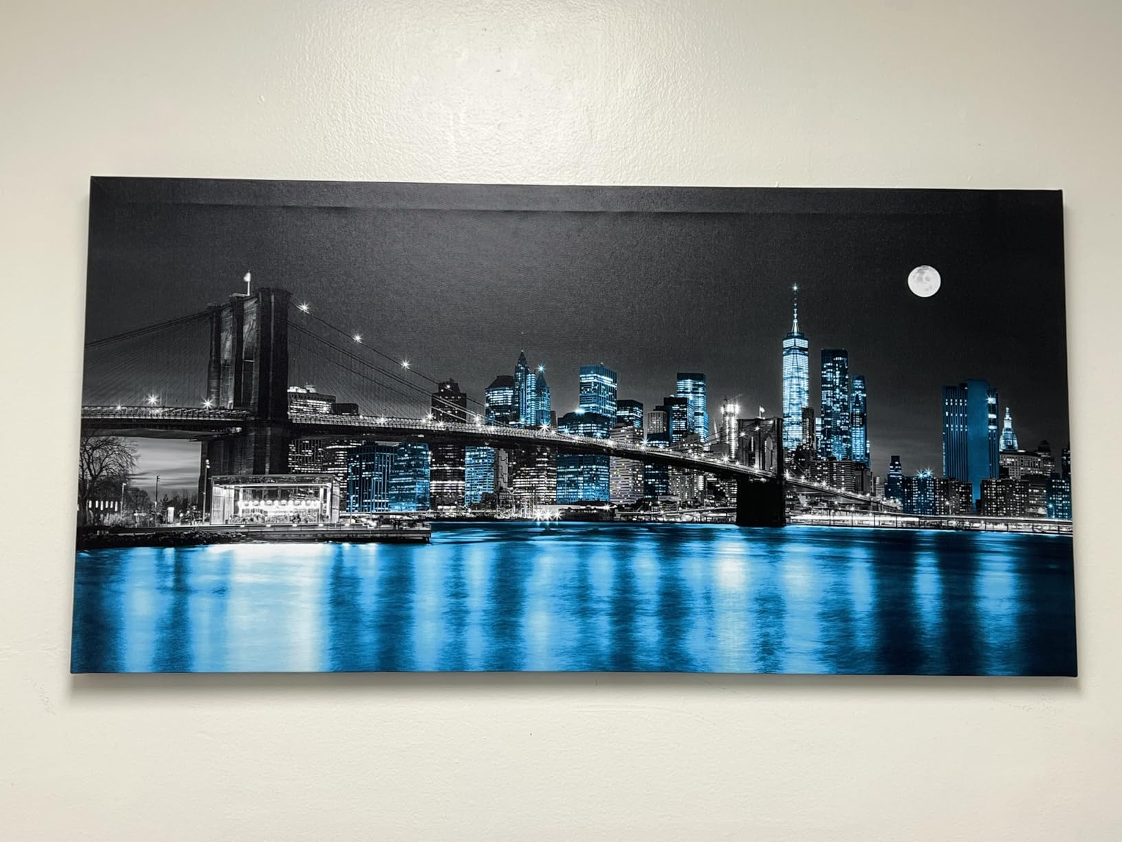 Aibonnly Wall Art Canvas Print Moon Sea Ocean Landscape 1 Panels Full moon Picture Painting Framed and Stretched Ready to Hang for Living Room Bedroom Office Home Decor Artwork 20x40inch customer photo 2
