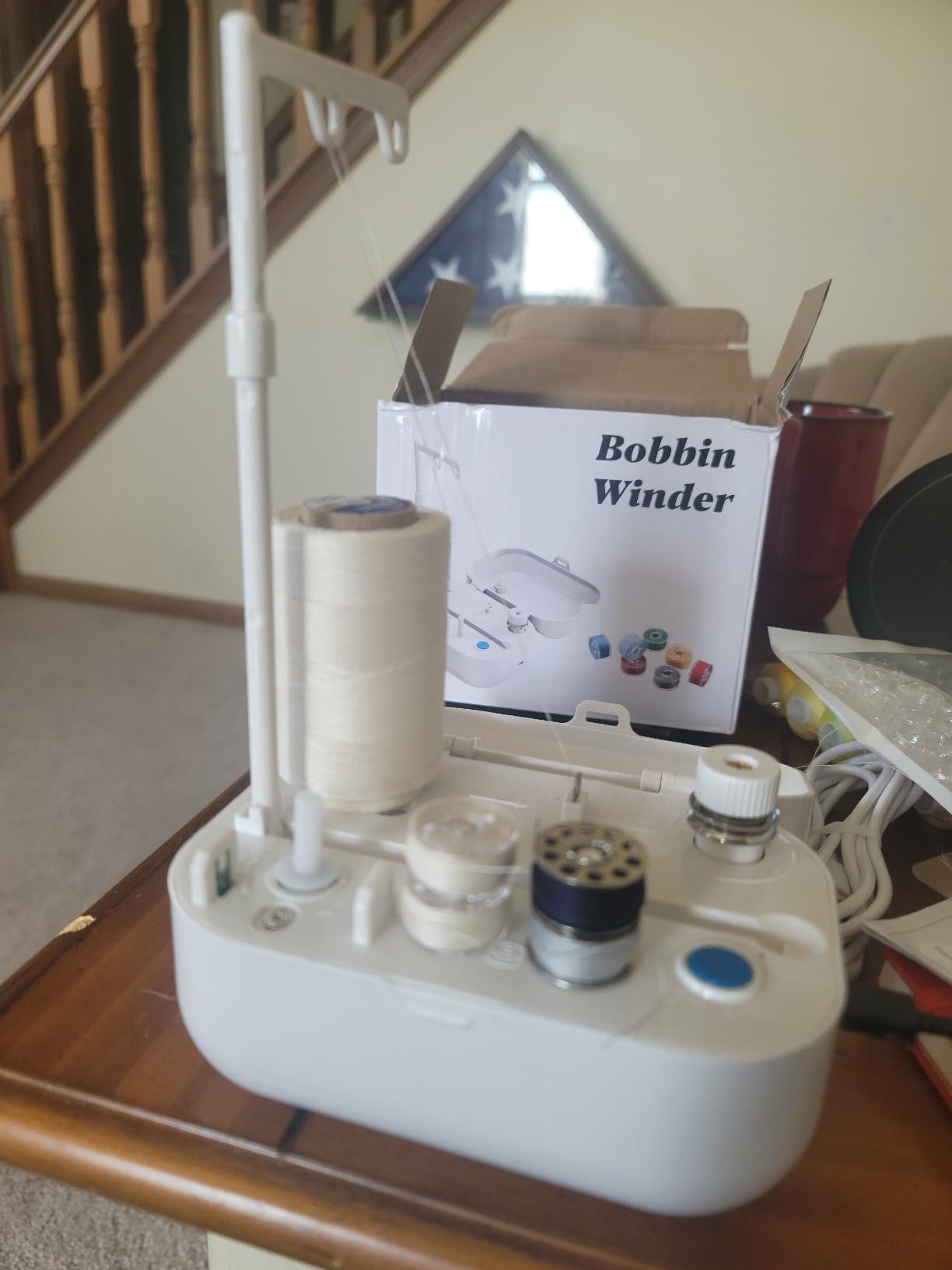LRDCREEE Automatic Bobbin Winder with Auto Stopper, Large Spool Thread Holder and Extra 6 Spools of 400 Yards Polyester Threads for Sewing Machine customer photo 2
