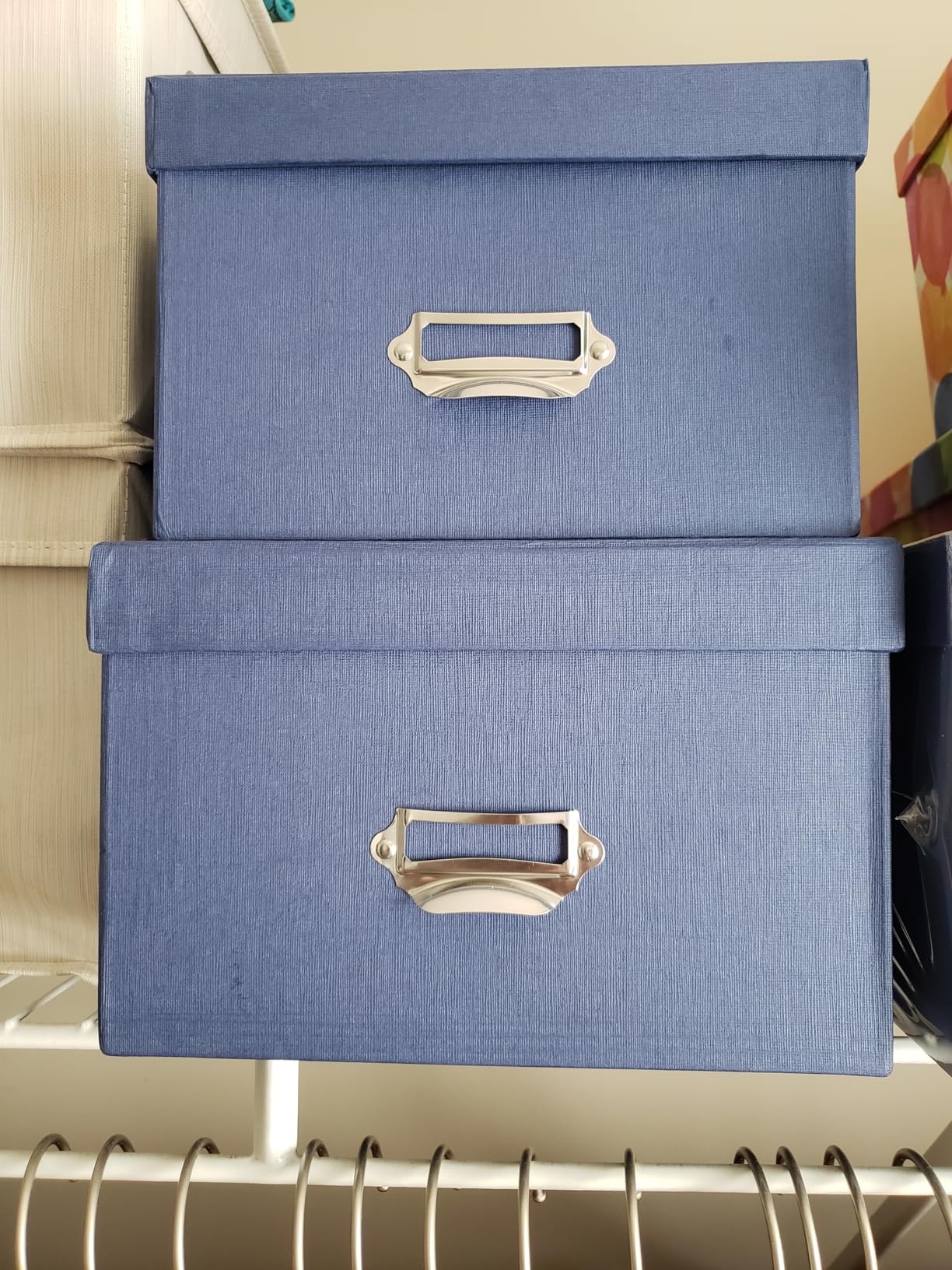 Soul & Lane Blue Decorative Cardboard Storage Boxes with Lids, Set of 2 Stacking Keepsake Photo and Memory Boxes for Home & Office customer photo 1