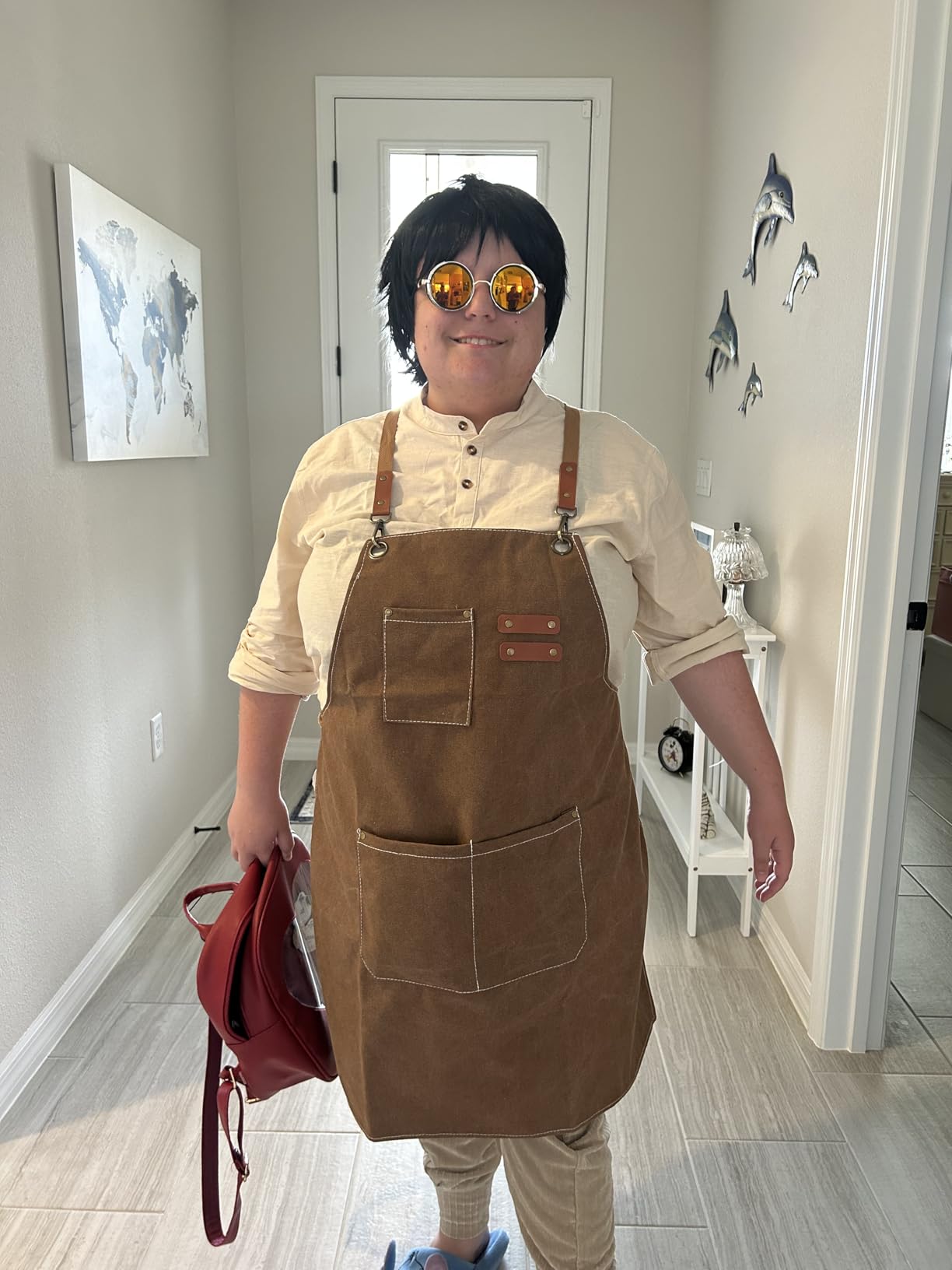 Canvas Aprons, Kitchen Chef Aprons, Work Aprons for Men Women, Adjustable Strap Aprons with 3 Pockets customer photo 1