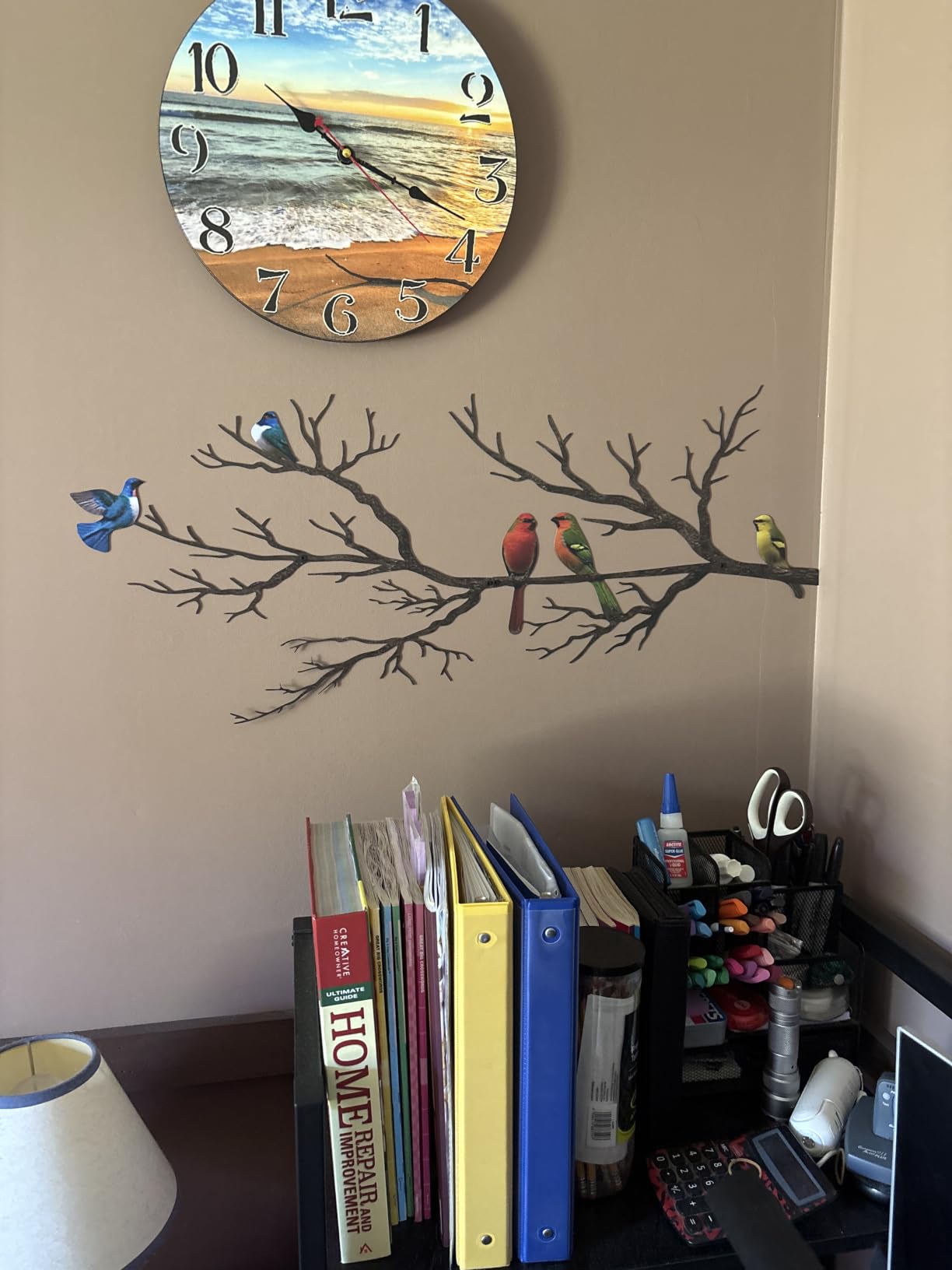 Metal Birds Wall Art, Metal Vivid Birds on Branch Silhouette Wall Decor Black Leaves with Bird Outdoor Hanging Wall Sculpture for Home Balcony Garden (Large) customer photo 2
