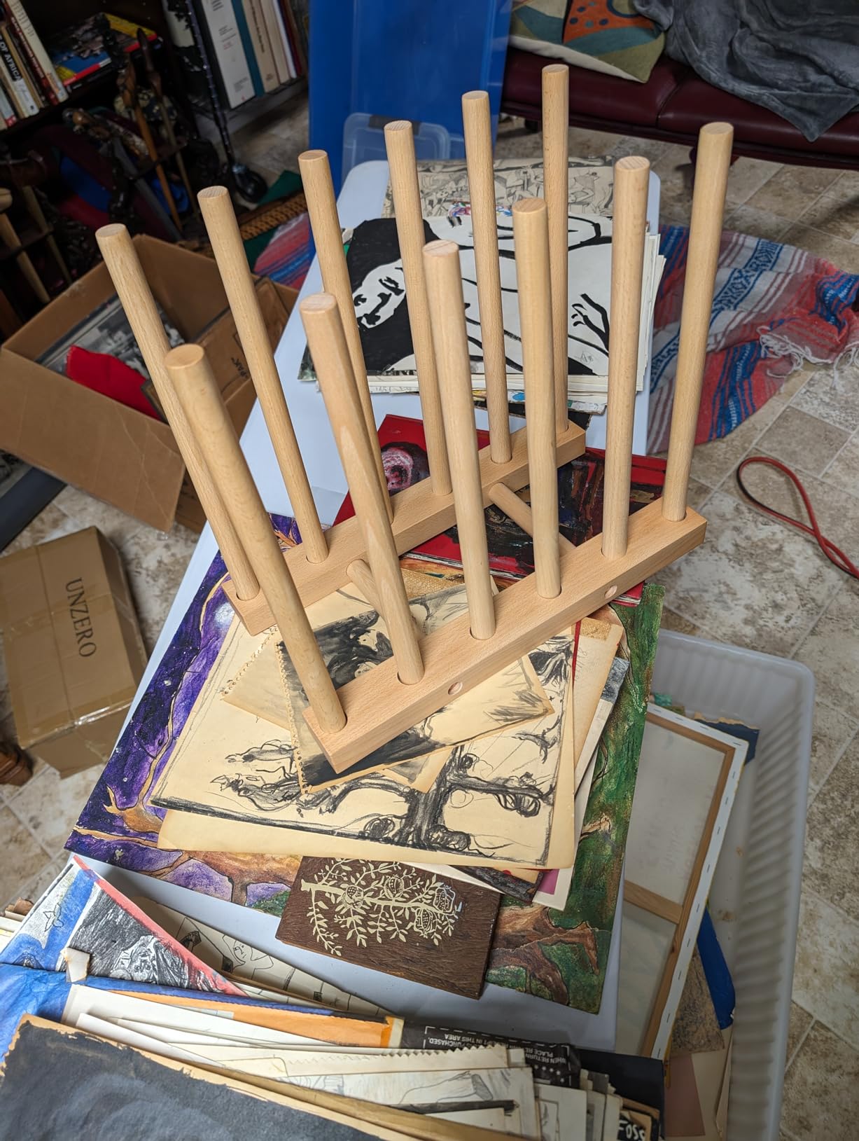 VISWIN Tabletop Art Storage Rack - Wooden Drying & Display Rack with Adjustable Slots for Organizing Canvas, Prints, Artwork, Panels, and Posters - Ideal Organizer for Studios & Galleries customer photo 2