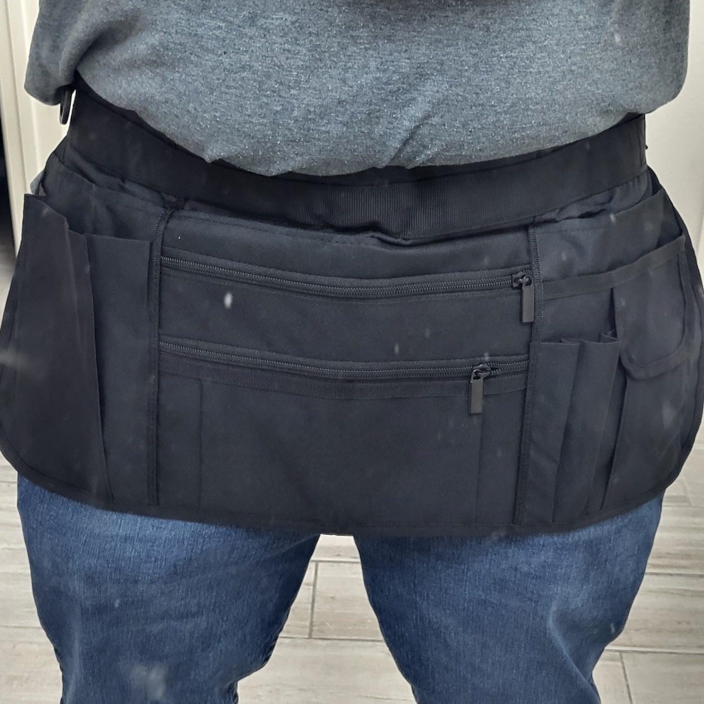 Rexmica Waitress Server Apron with Multiple Pockets, Half Apron with Adjustable Belt for Waitress, Waiter, Women Men Server, Waist Apron for Restaurant, Bistro, Kitchen, Black customer photo 1