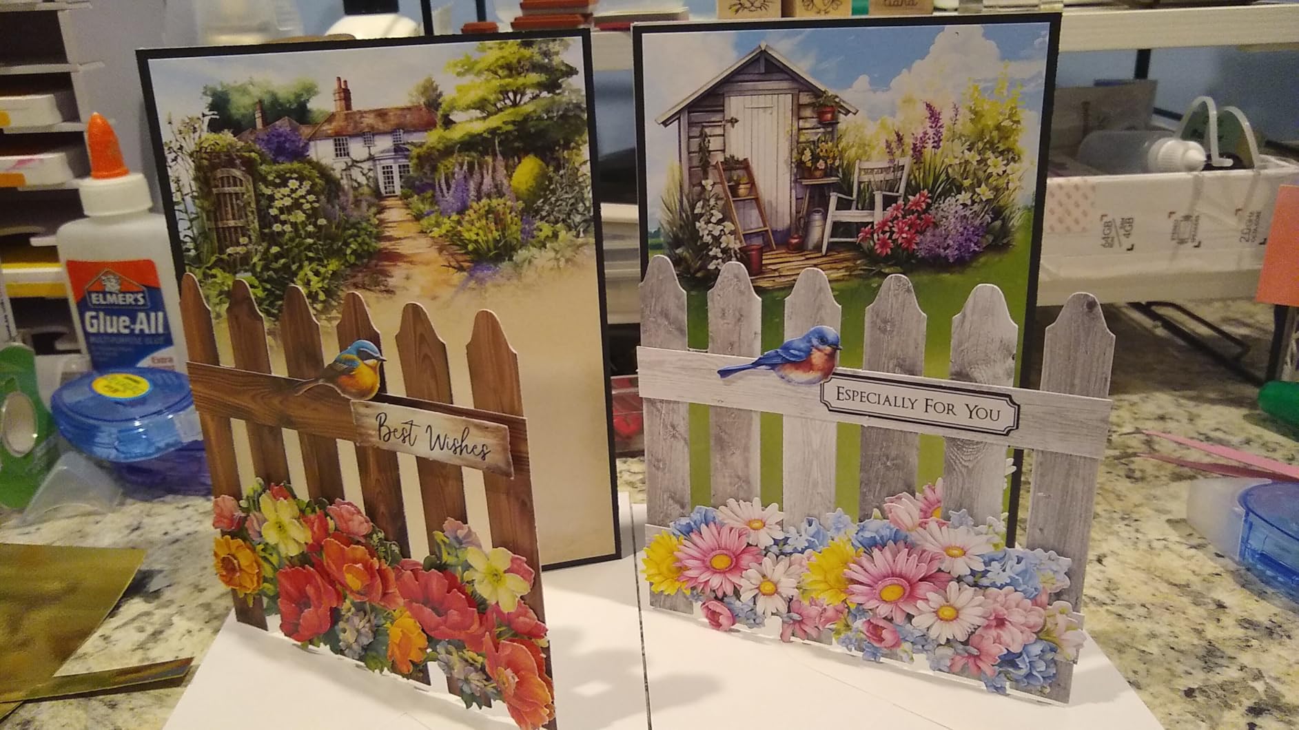 Katy Sue Pretty Petals Picket Fence Card Making Kit. Contains 8 Shaped Cards, 2 Sheets of Die Cut Decoupage, Foam Pads, 8 Envelopes & Instructions. for Card Making Supplies & Card Crafting customer photo 1