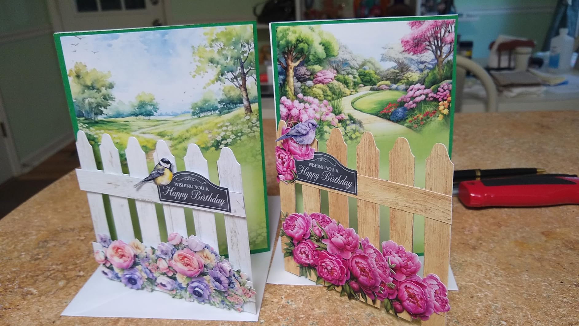 Katy Sue Pretty Petals Picket Fence Card Making Kit. Contains 8 Shaped Cards, 2 Sheets of Die Cut Decoupage, Foam Pads, 8 Envelopes & Instructions. for Card Making Supplies & Card Crafting customer photo 2