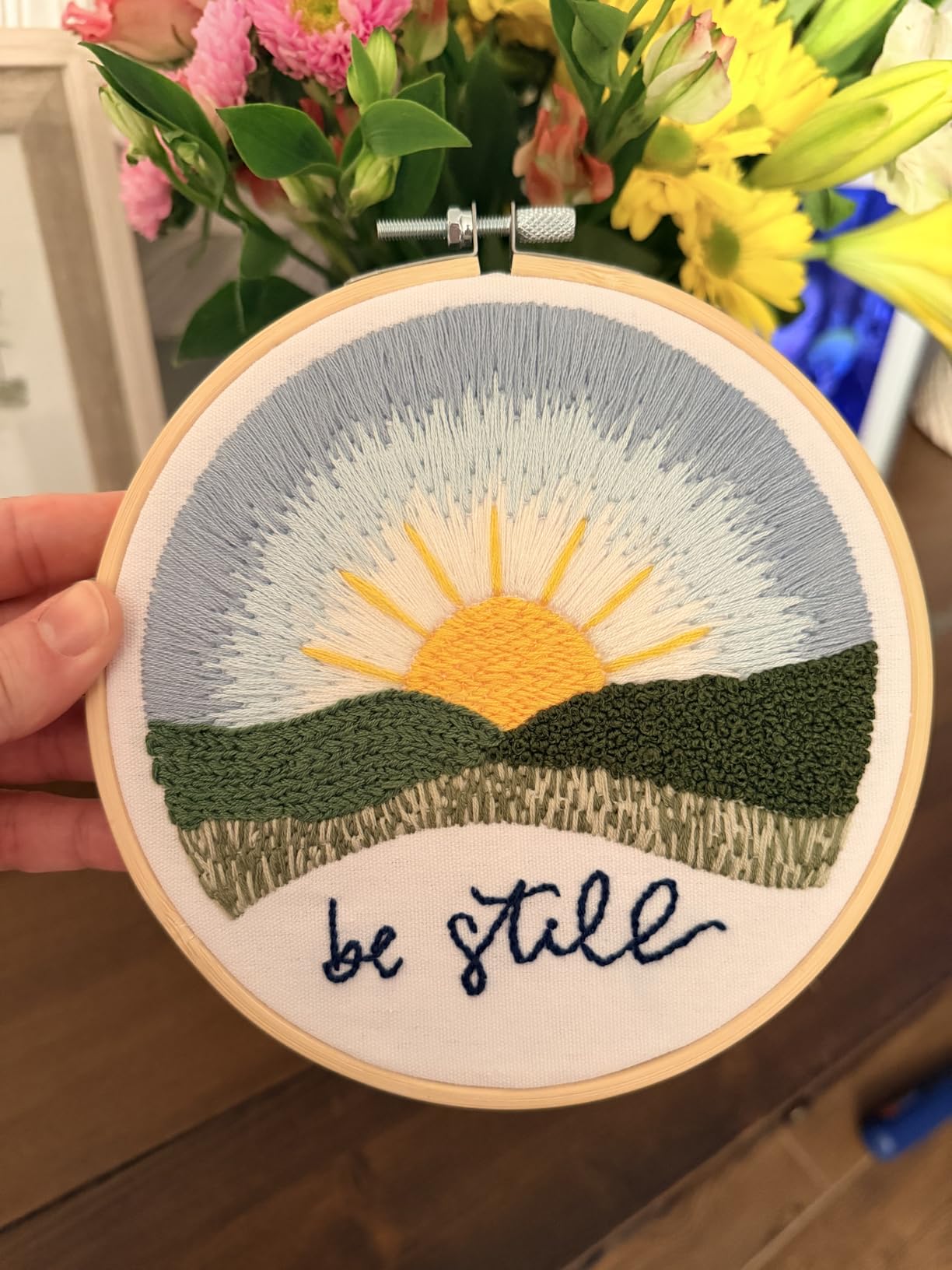 Elly & Grace Christian Embroidery Kit with Embroidery Hoop, Easy Embroidery Kit for Beginners and Adults, Full Embroidery Hoop Kit with Needles and Thread Included (Be Still) customer photo 1