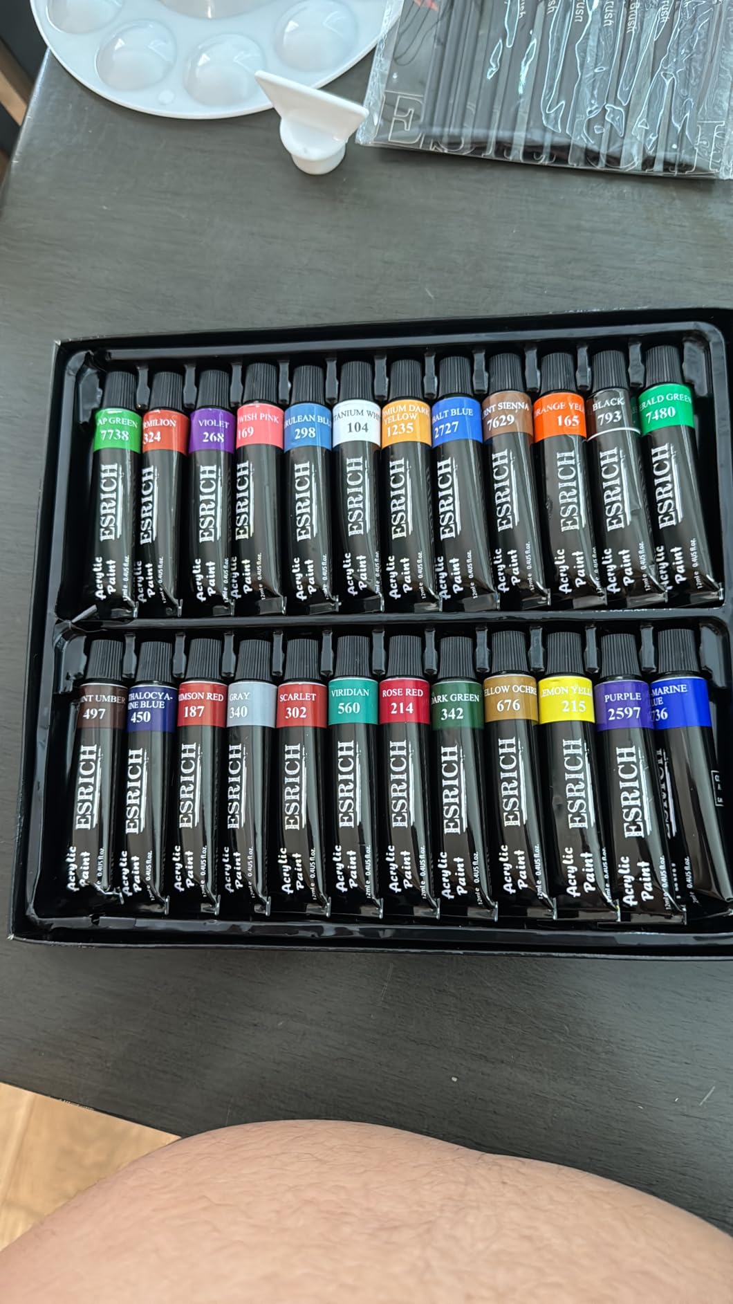 ESRICH 26 PCS Acrylic Paint Set with 12 Colors Acrylic Paints (12ml, 0.4 oz), 10 Paint Brushes, 2 Canvas, 1 Wood Easel, 1 Plate, Painting Supplies Kits for Kids, Adults, Artists and Beginners customer photo 1