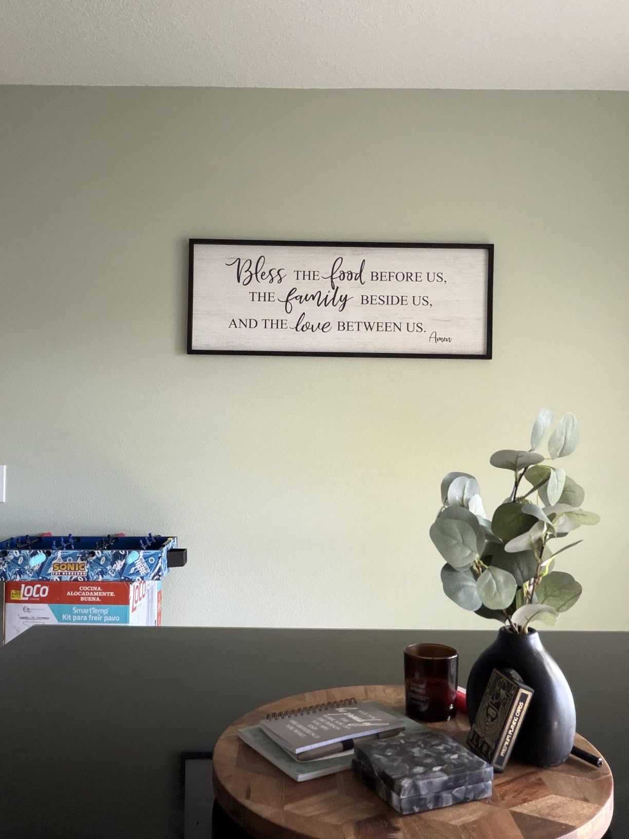 Bless The Food Before Us Home Decor Wall Sign For Family Kitchen Farmhouse Dining Room Vintage Rustic Retro Boho Wood House Wall Art Decoration For Living Room Bedroom 40 x 15 Inch black customer photo 1