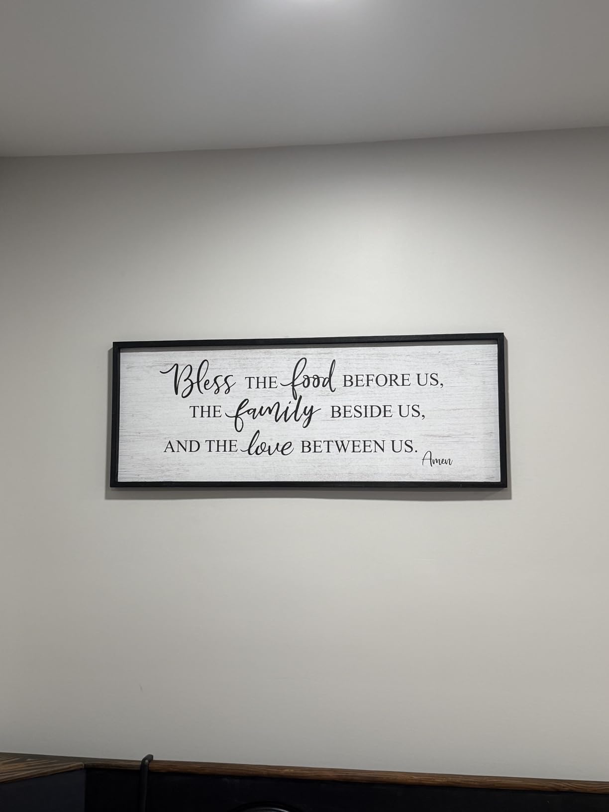 Bless The Food Before Us Home Decor Wall Sign For Family Kitchen Farmhouse Dining Room Vintage Rustic Retro Boho Wood House Wall Art Decoration For Living Room Bedroom 40 x 15 Inch black customer photo 2