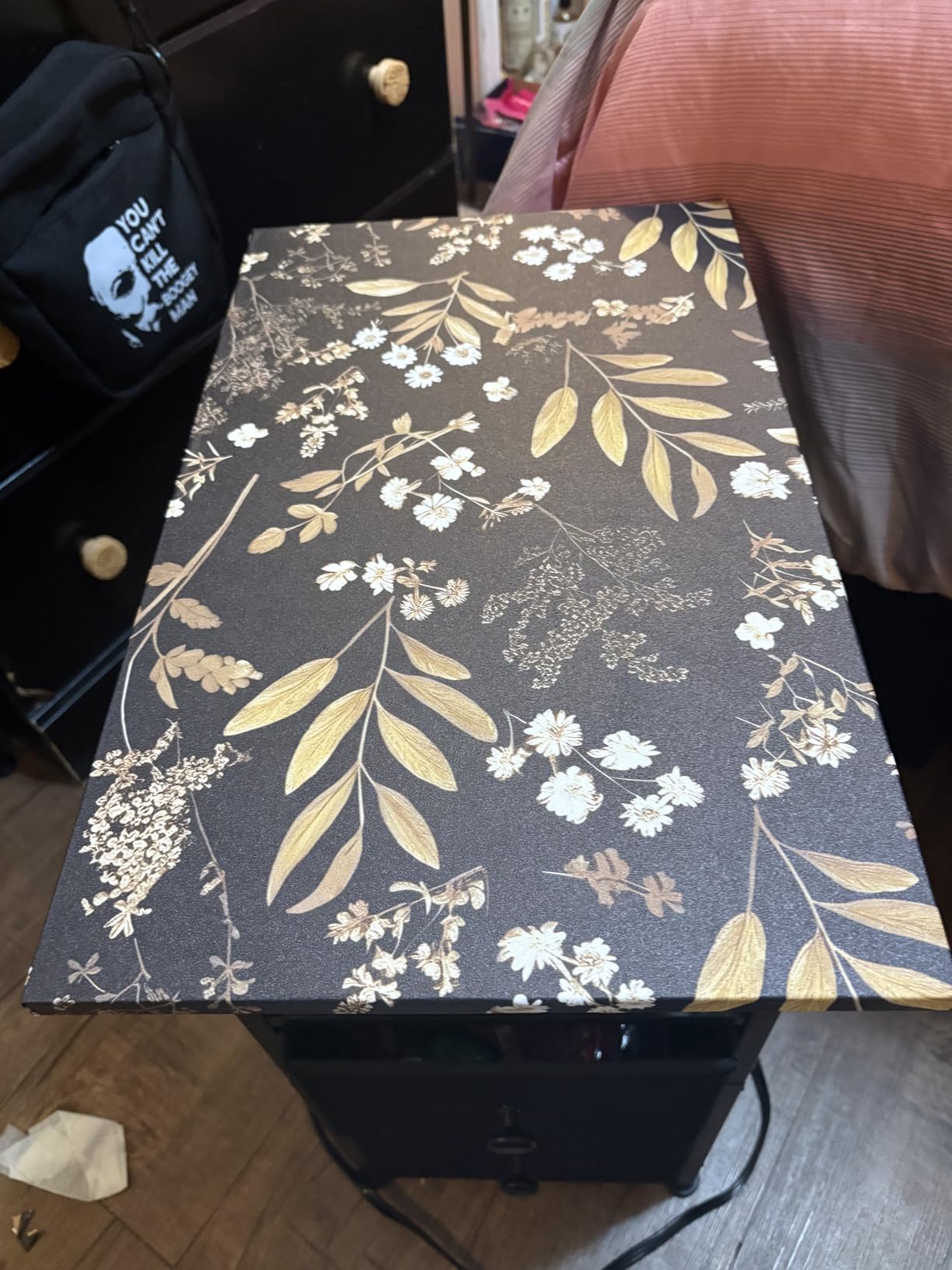 Laatse Vintage Wallpaper Peel and Stick Black Floral Wallpaper 17.5'' x 393'' Gold Leaf Contact Paper Vinyl Waterproof Self Adhesive Boho Botanical Wall Paper for Bedroom Shlef Cabinet Decor customer photo 1
