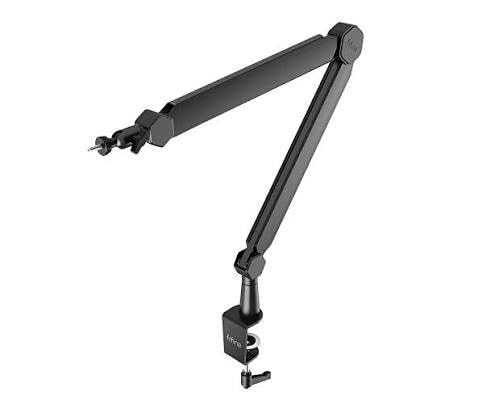 FIFINE Mic Arm Stand, Microphone Boom Arm with Desk Clamp, Cable Channels, 3/8