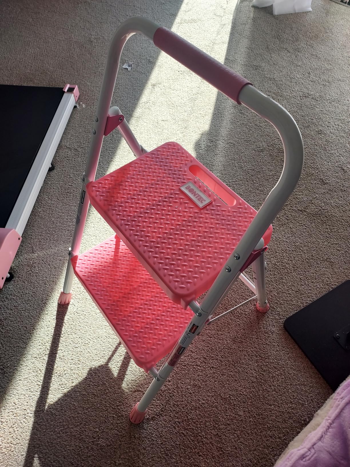 BONTEC 2-Step Ladder, Folding Step Stool, 600lbs Max Load Capacity, Sturdy Steel, Non-Slip Pedals, Lightweight, Portable Steel Ladder with Convenient Handrail, Safety Design for Home & Work, White customer photo 1
