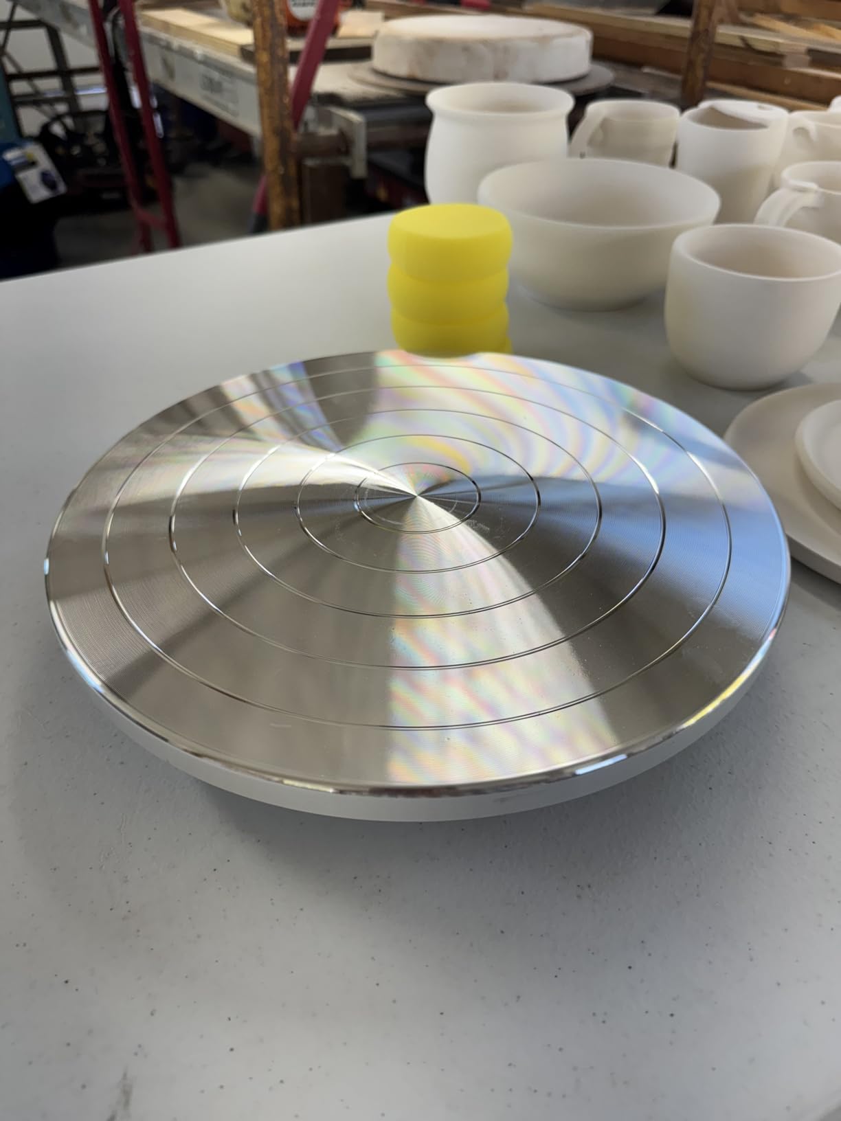 Yncotte Pottery Wheel, 7 Inch Sculpting Wheel Double-Sided Banding Wheel Pottery Turntable Aluminium Alloy Metal Rotating with Ball Bearings for Ceramics Clay Model Making Cake Decor Paint Spraying customer photo 1
