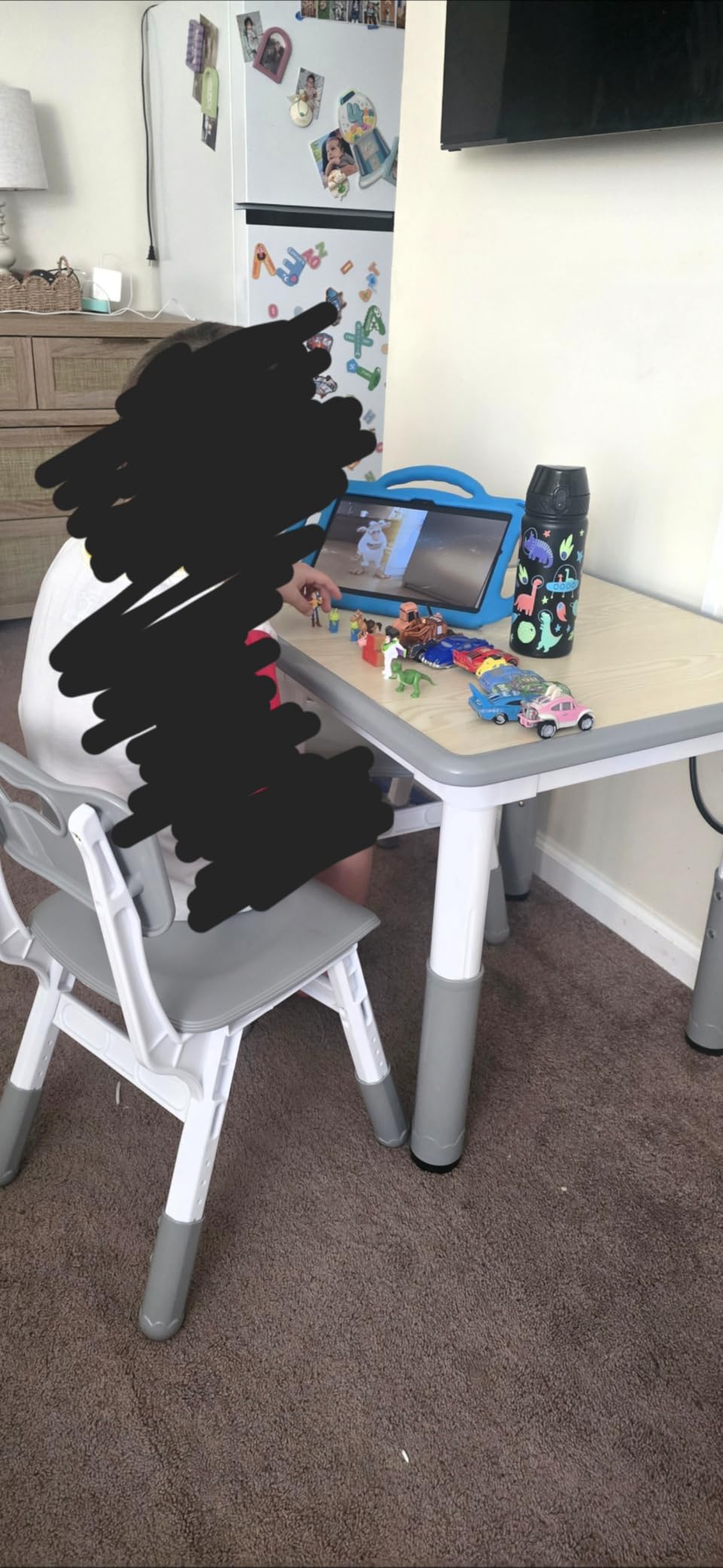 Height Adjustable Kids Table and Chairs Set (2 Chairs) for Ages 2-8 | Non-Slip Toddler Activity Table with Wipe-Clean Desktop, Montessori Learning & Art Drawing Desk for Home Preschool Classroom customer photo 1