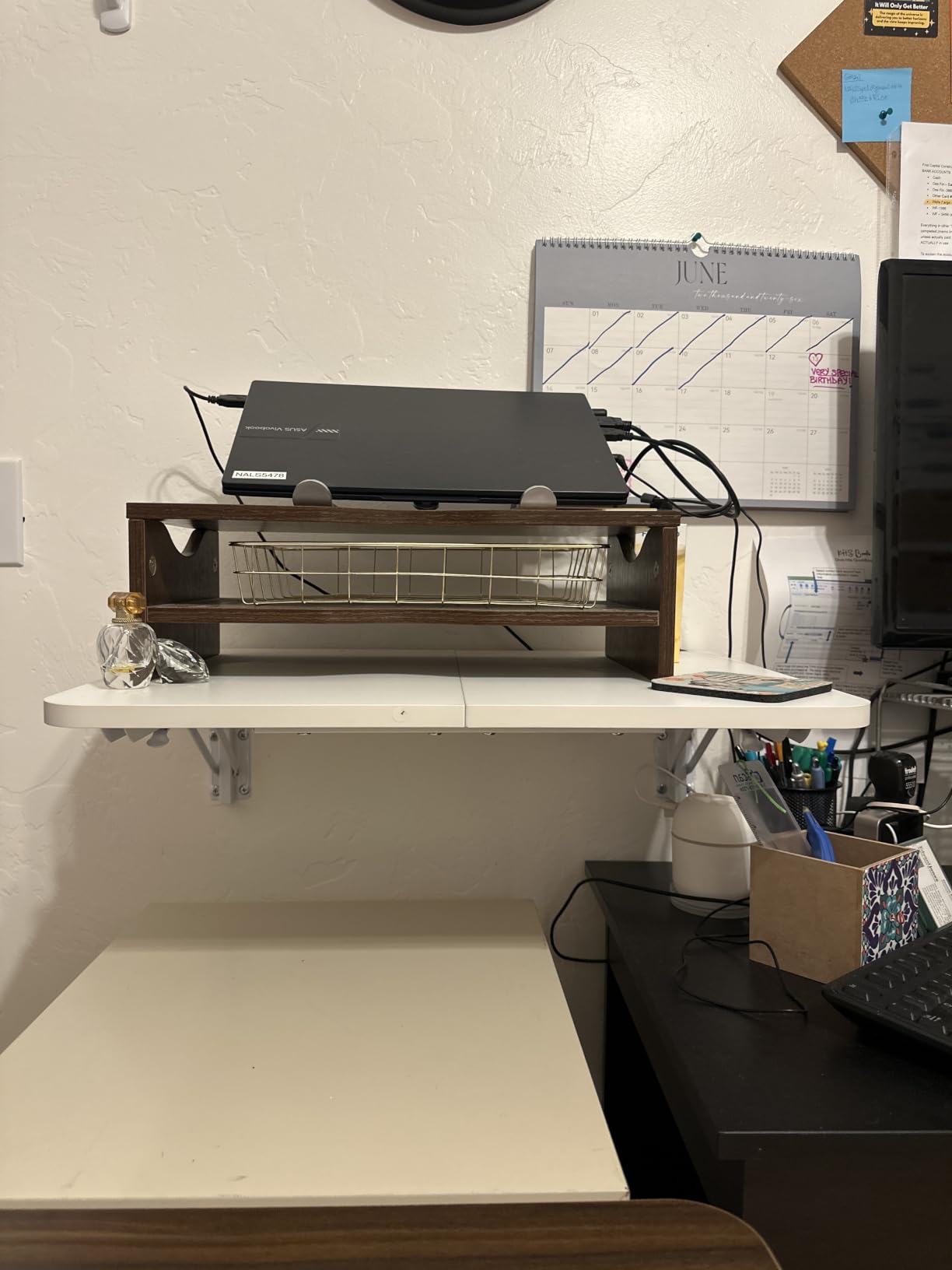 TEAMIX Wall Mounted Folding Table, Rustic Brown Floating Wall Desk for Small Spaces, Drop Leaf Table with Heavy-Duty Brackets customer photo 1