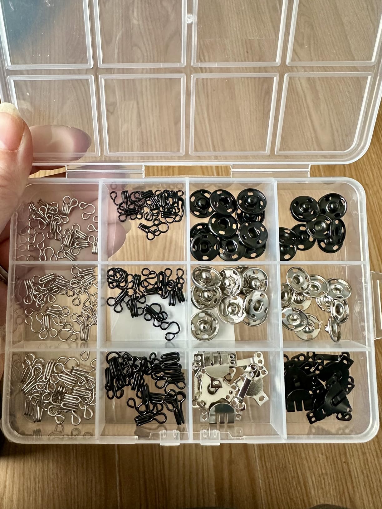 KOPOX 180PCS Hook and Eye Sewing Kit with Garment Buttons, Hook and Eye Closures, Fabric Snap Buttons, Garment Snap Buttons for Skirts Pants Dresses, Clothing and DIY Crafts customer photo 2
