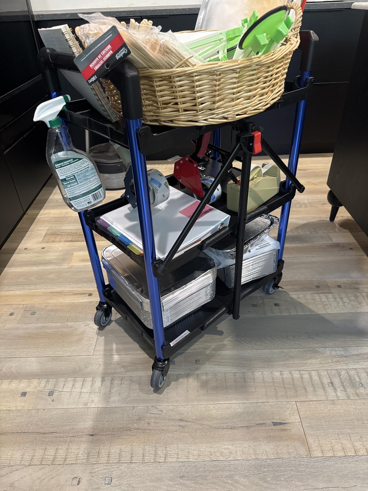 WORKPRO 3-Tier Collapsible Service Cart, 210 LBS Foldable Utility Cart with Wheels, Portable Rolling Tool Cart customer photo 1