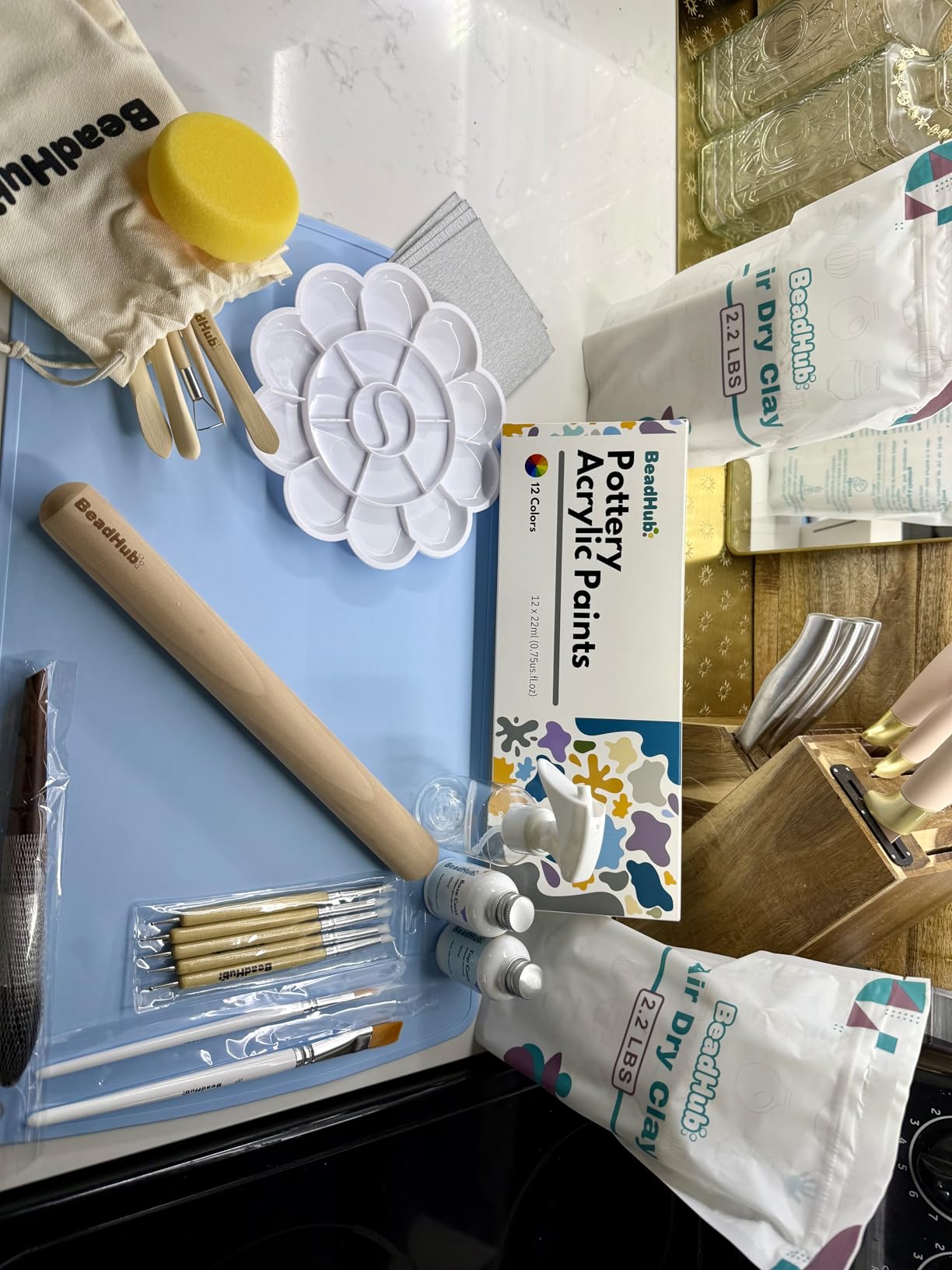 Pottery Kit for Beginners, 4.4LBS Air Dry Clay for Adults with Sculpting Tools, Paint, Glaze, 2kg Air-Dry Modeling Clay | Molding, Sculpt & Painting Set, Hobby Date Night DIY Art Craft Kits (White) customer photo 1
