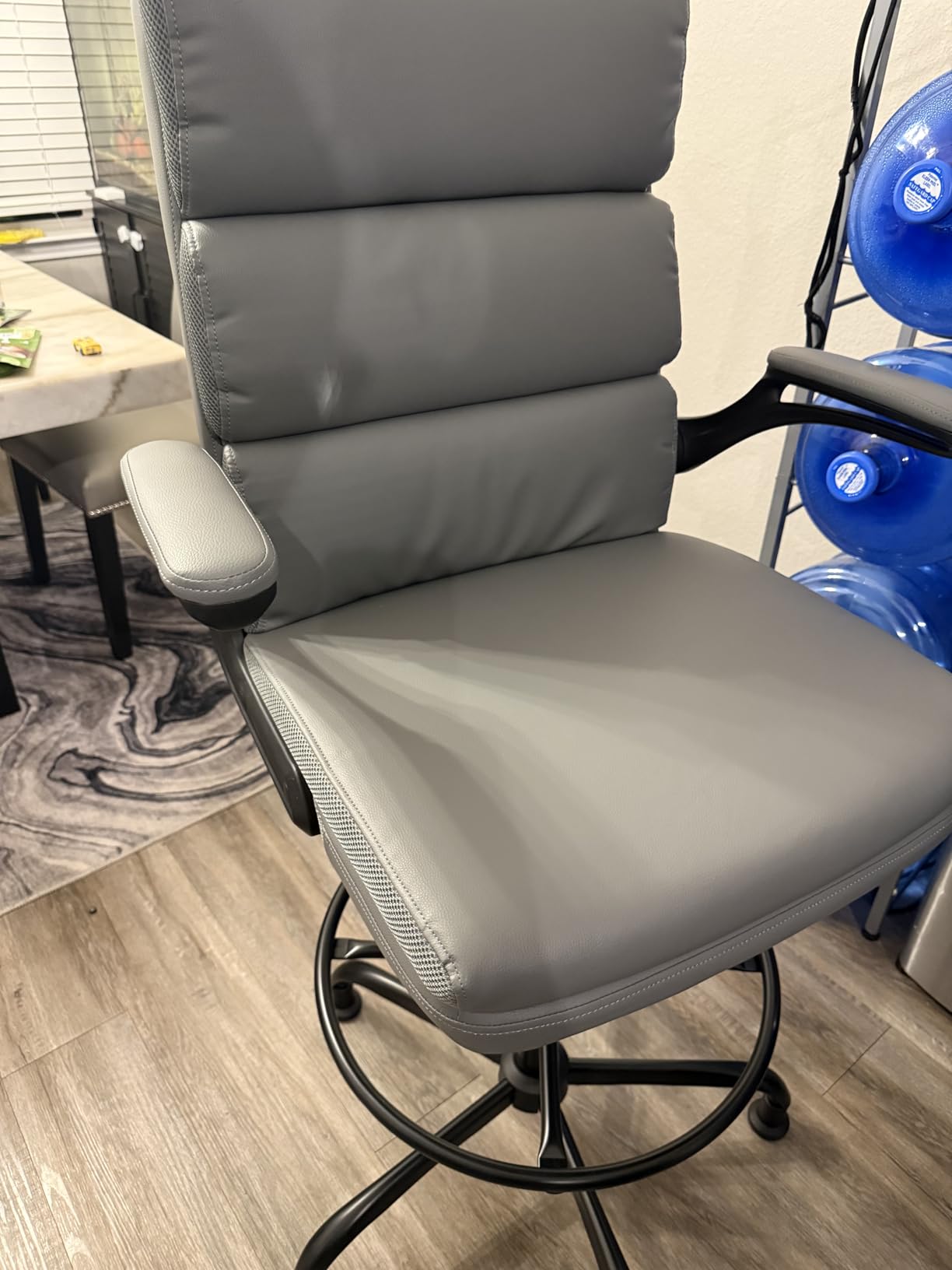 Drafting Chair Tall Office Chair with Padded Flip-up Armrests Executive Ergonomic Computer Standing Desk Chair with Comfortable Leather Backrest and Adjustable Footrest Ring (Black) customer photo 1