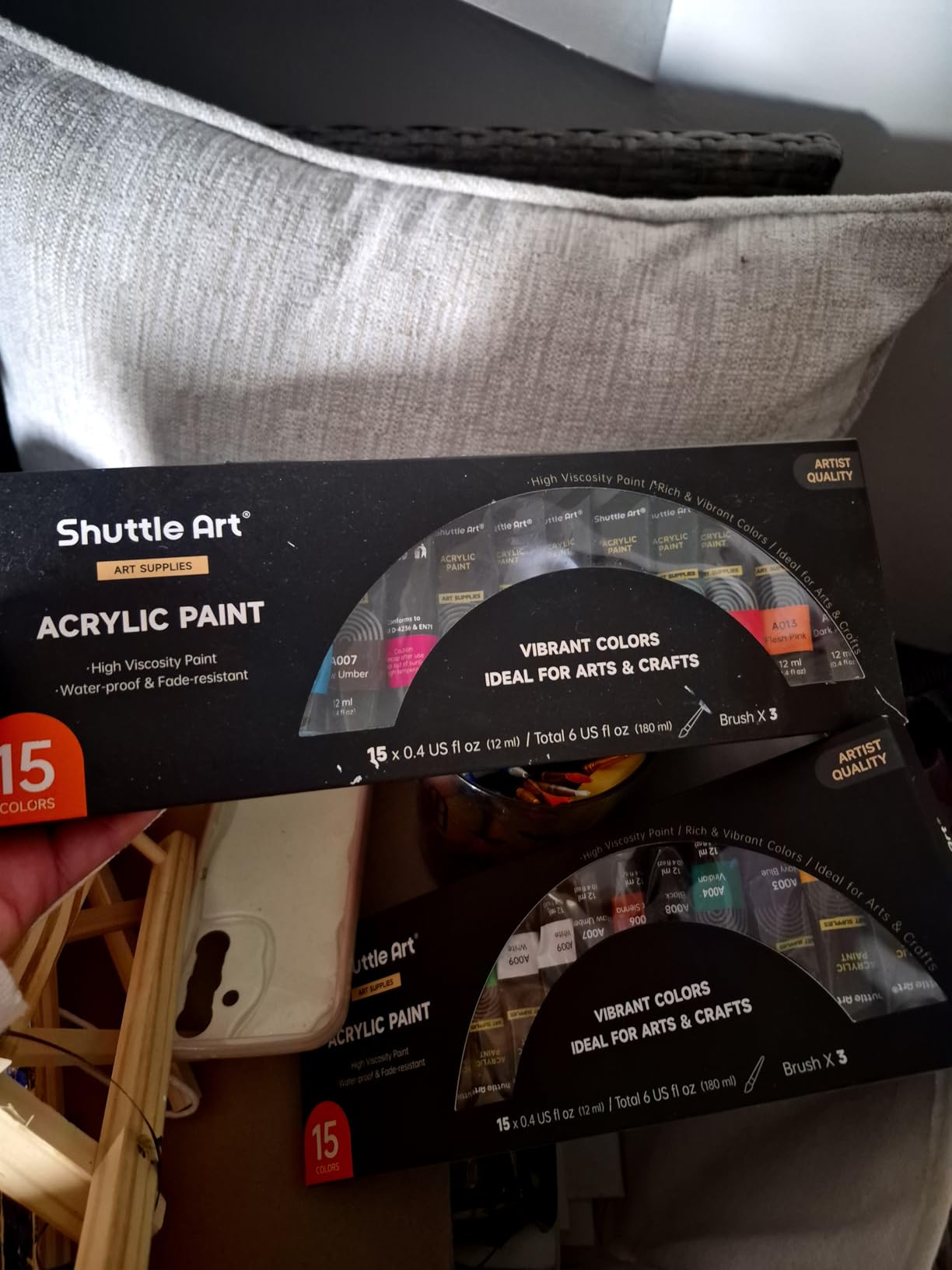 Shuttle Art 58 Pack Painting Kit for Adults and Couples, Sip and Paint Kit for Date Night and Crafts, with 2 Pack of 15 Colors Paint, 2 Wooden Easels, Canvas, Brushes & Palettes customer photo 1