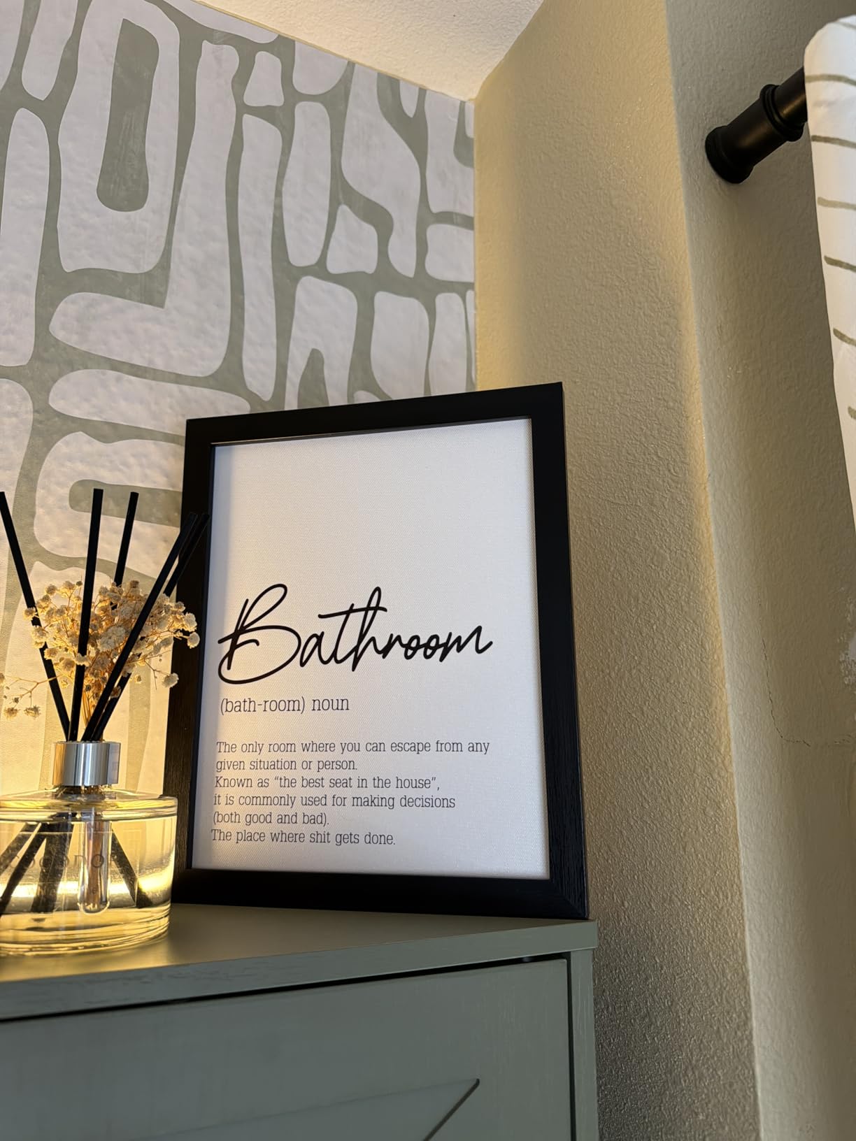 Black and White Bathroom Wall Art, Bathroom Quotes Wall Decor, Small Modern Rules Wall Art, Black Framed Canvas Artworks for Wall customer photo 1
