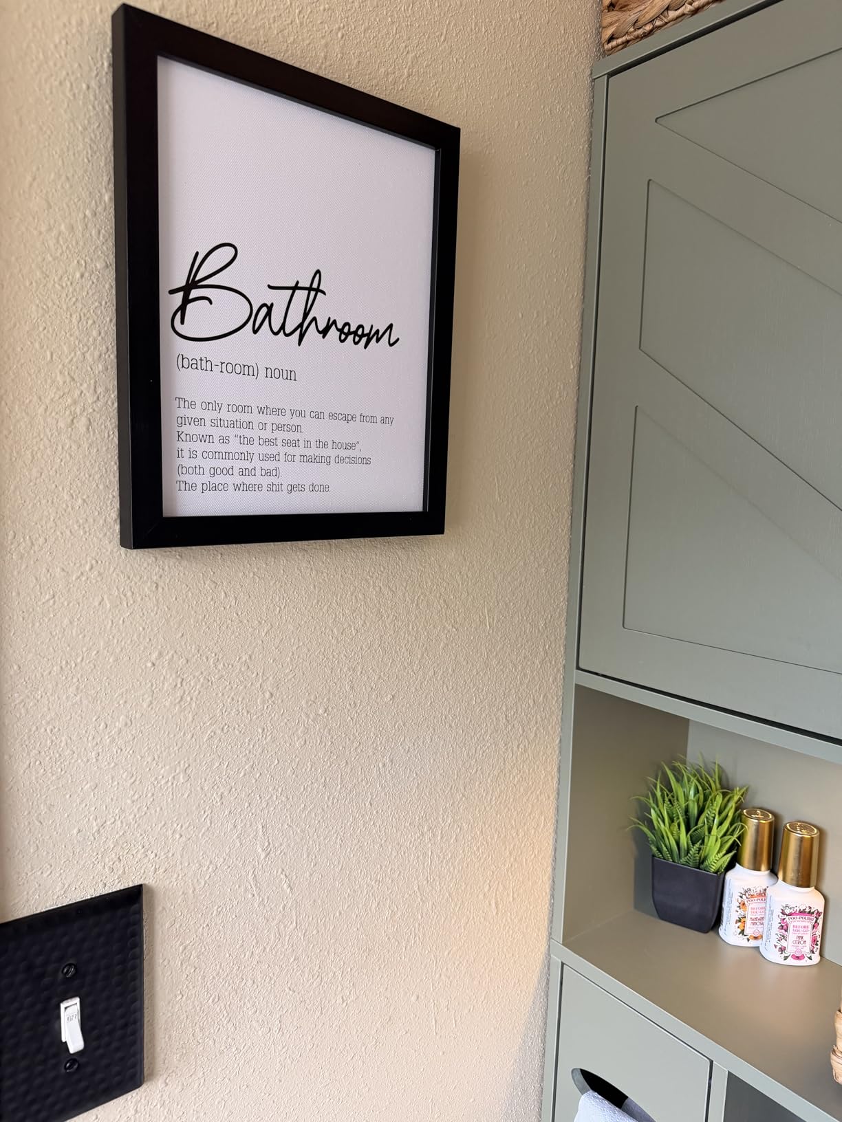 Black and White Bathroom Wall Art, Bathroom Quotes Wall Decor, Small Modern Rules Wall Art, Black Framed Canvas Artworks for Wall customer photo 2